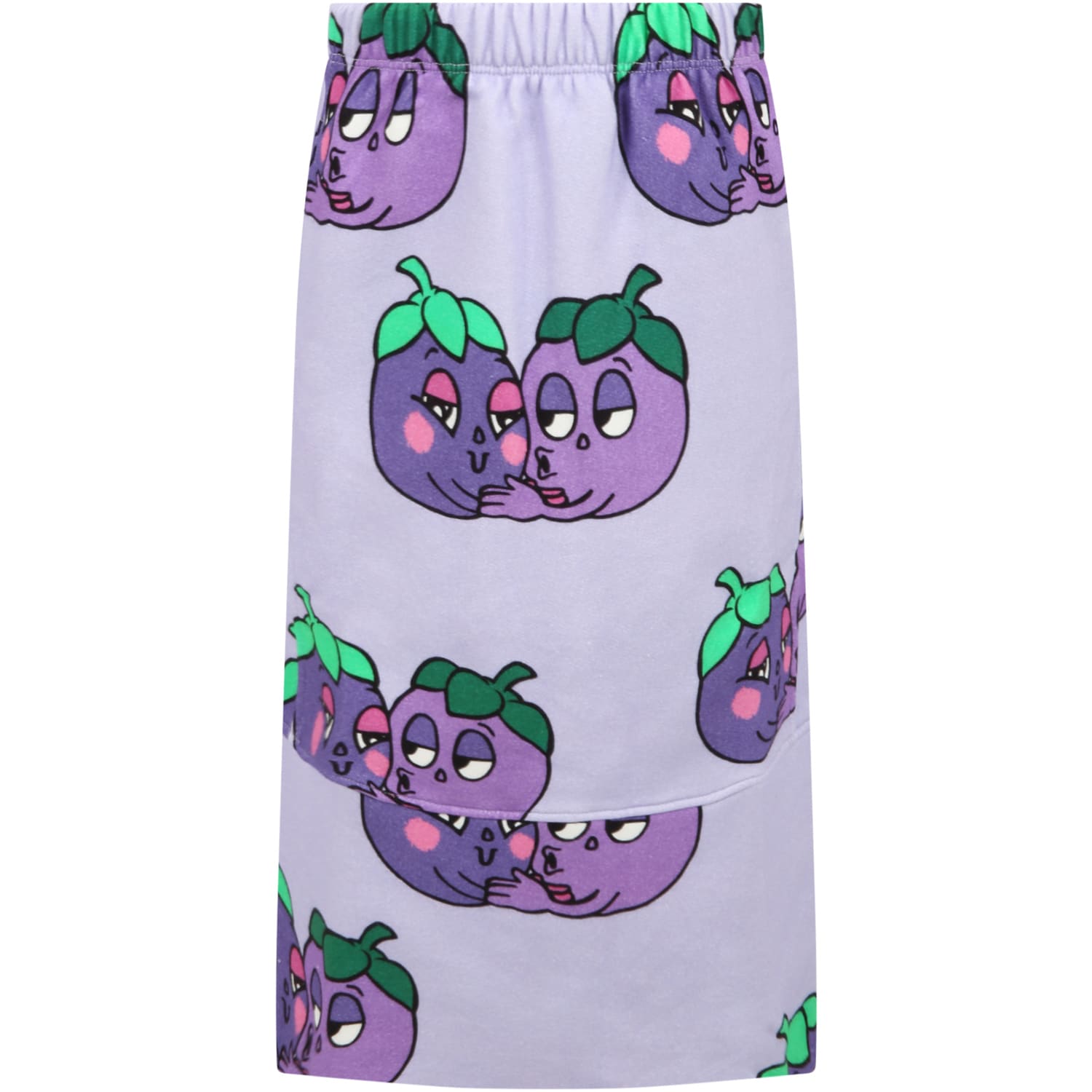 Maison Mangostan Kids' Purple Skirt For Girl With Aubergines And Black Logo In Violet