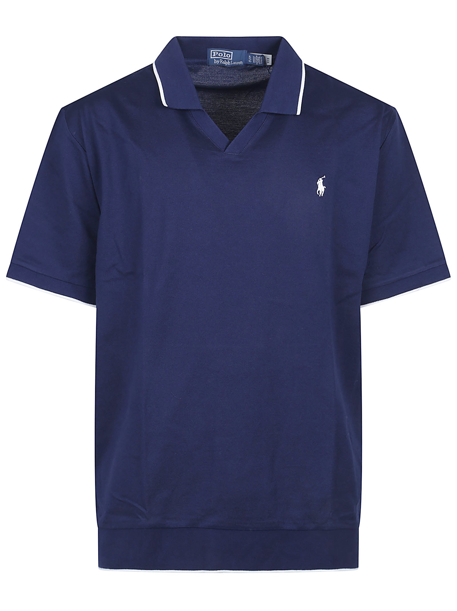 Polo Ralph Lauren Collared Shirt Ribbed Hem Short Sleeves In Blue