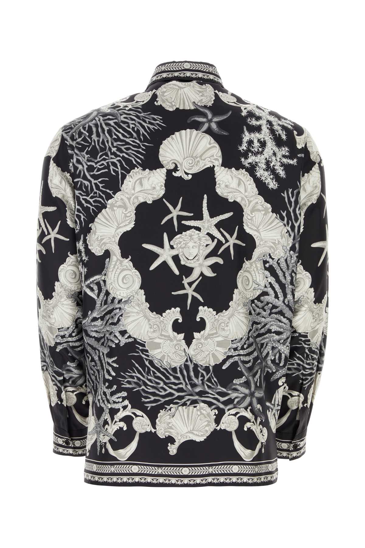 Shop Versace Printed Silk Shirt In Blackconcretebone