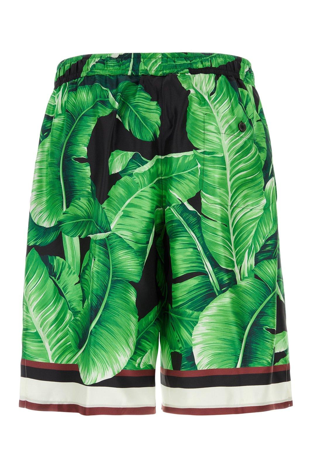 Shop Dolce & Gabbana Leaves-printed Drawstring Shorts In Green/black