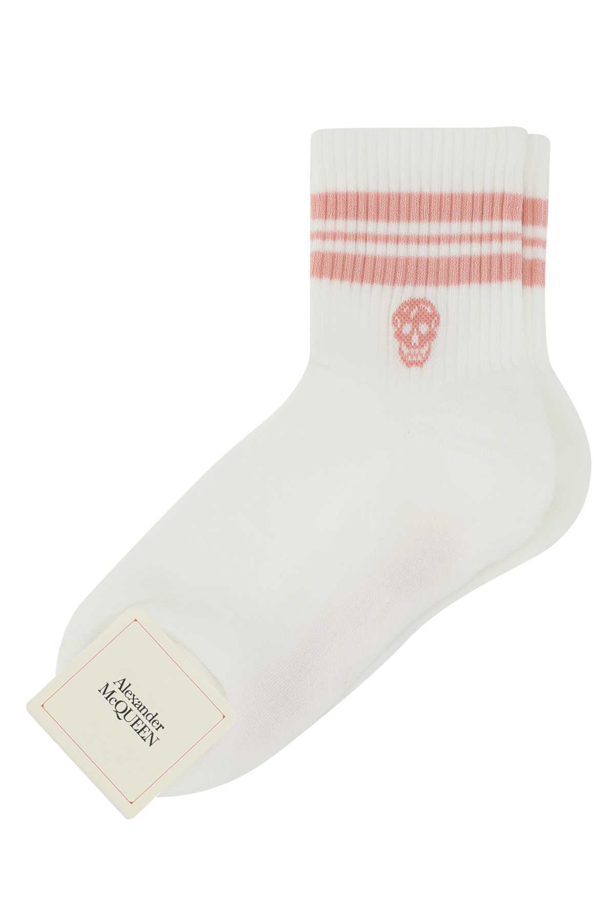 White Stretch Cotton Blend Socks