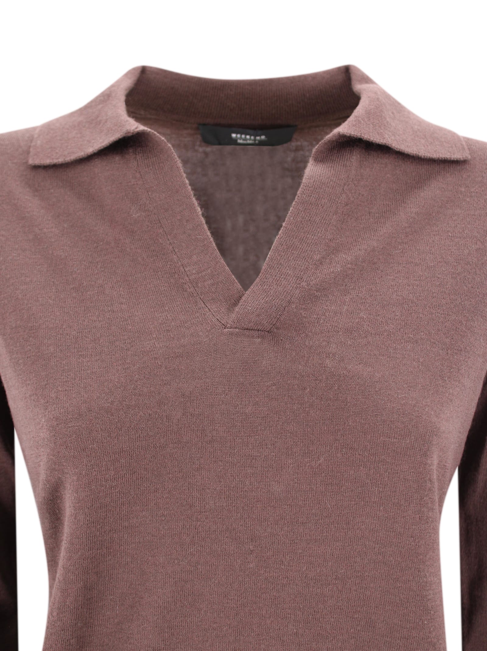 Weekend Max Mara Wool Blend Cappa Long Sleeve Polo Shirt In Brown