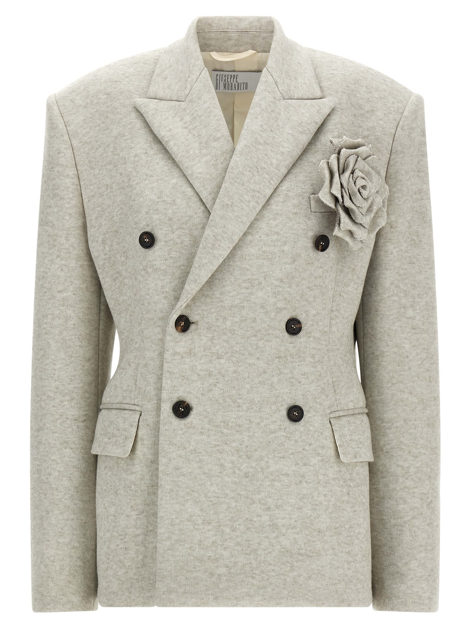 Giuseppe Di Morabito Double-breasted Oversized Blazer With Removable Rose Brooch In Brown