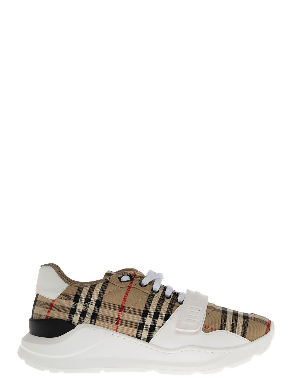 Shop Burberry Vintage Check Fabric Sneakers Man  In Beige