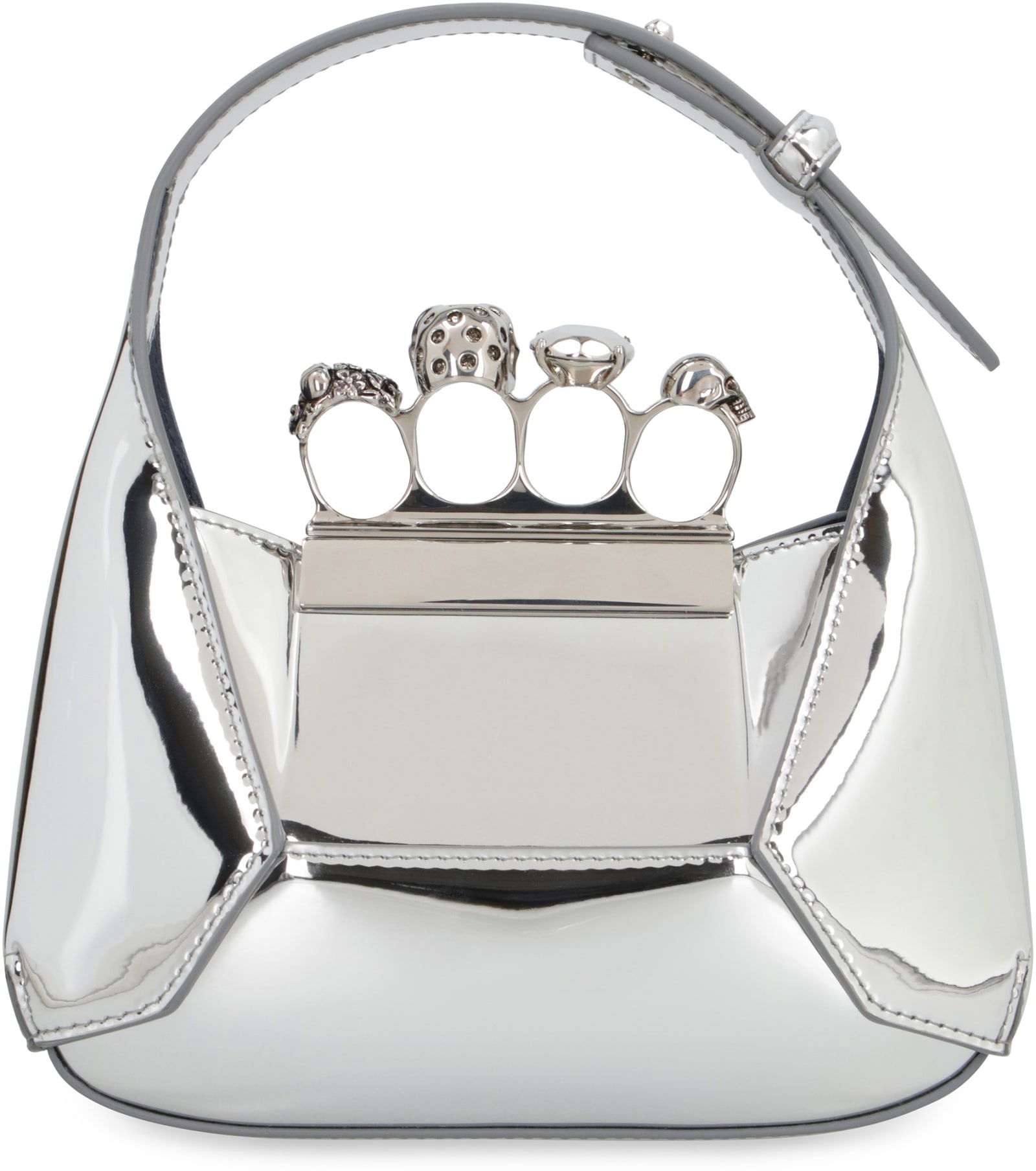 Shop Alexander Mcqueen Mini Hobo Bag Jewelled In Silver