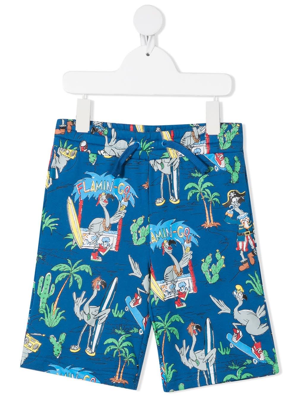 Stella McCartney Kids Multicolor Flamingo Shorts In Jersey