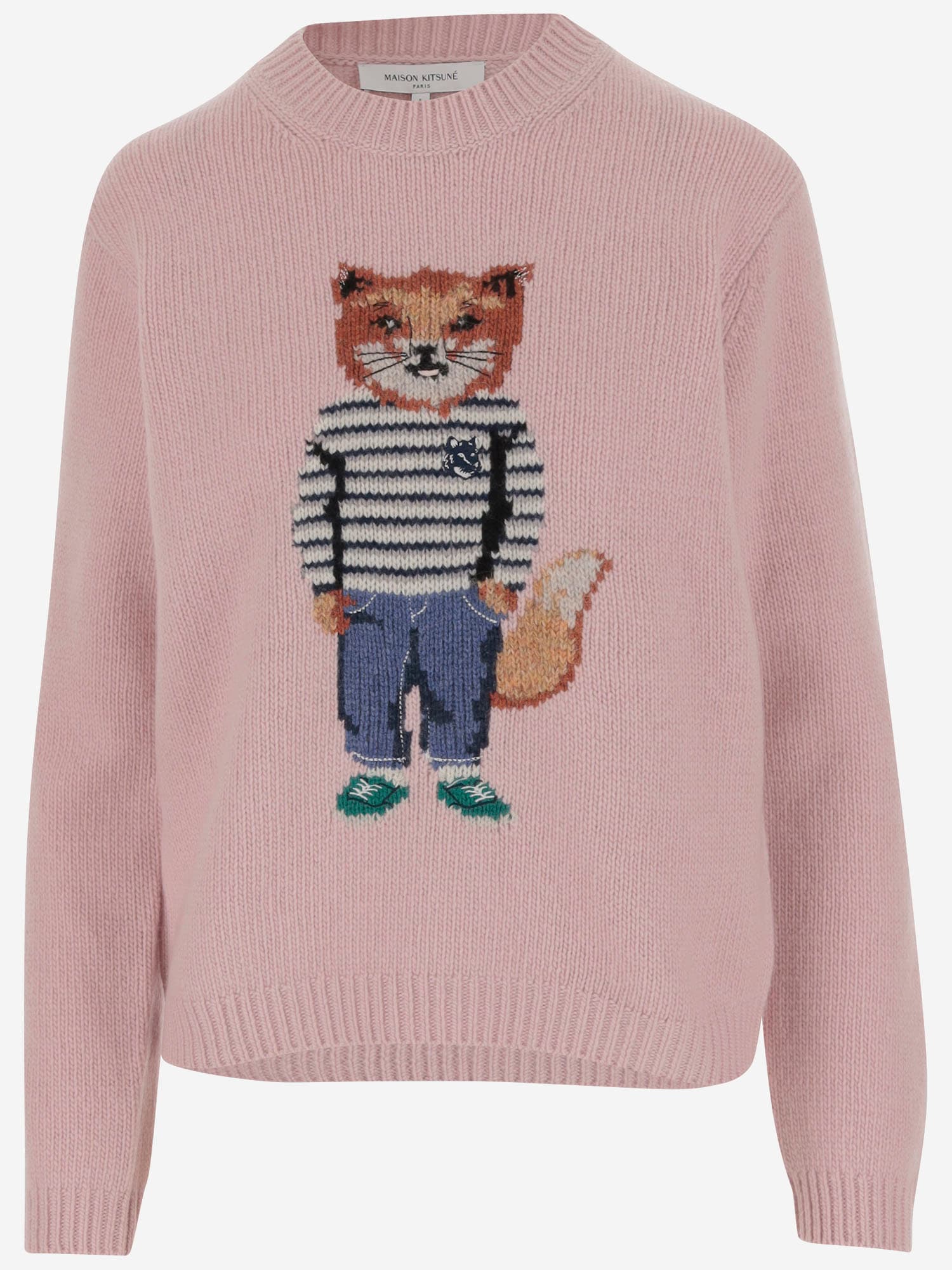 Shop Maison Kitsuné Fox Pattern Wool Sweater In Pink