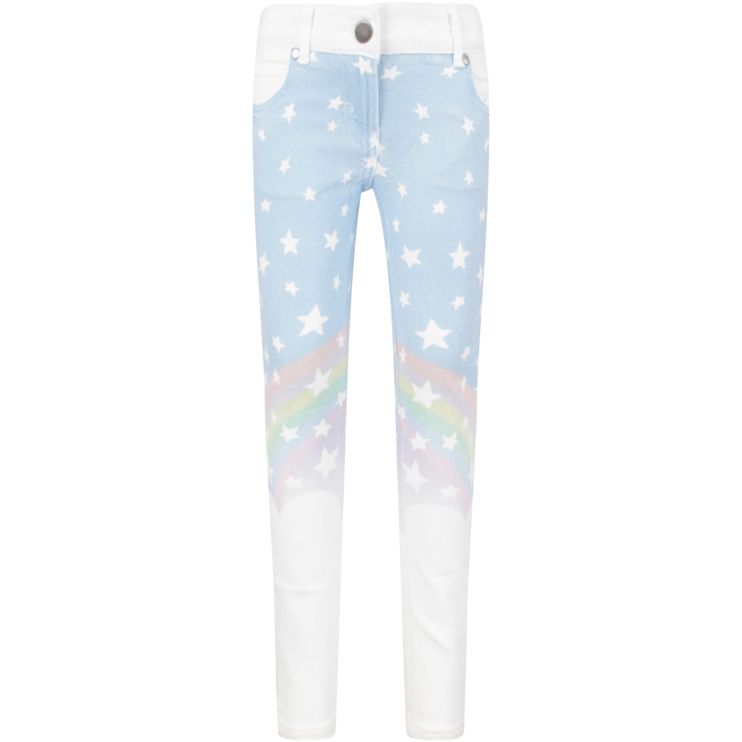 Stella McCartney Kids White And Light Blue Jeans For Girl With White Stars