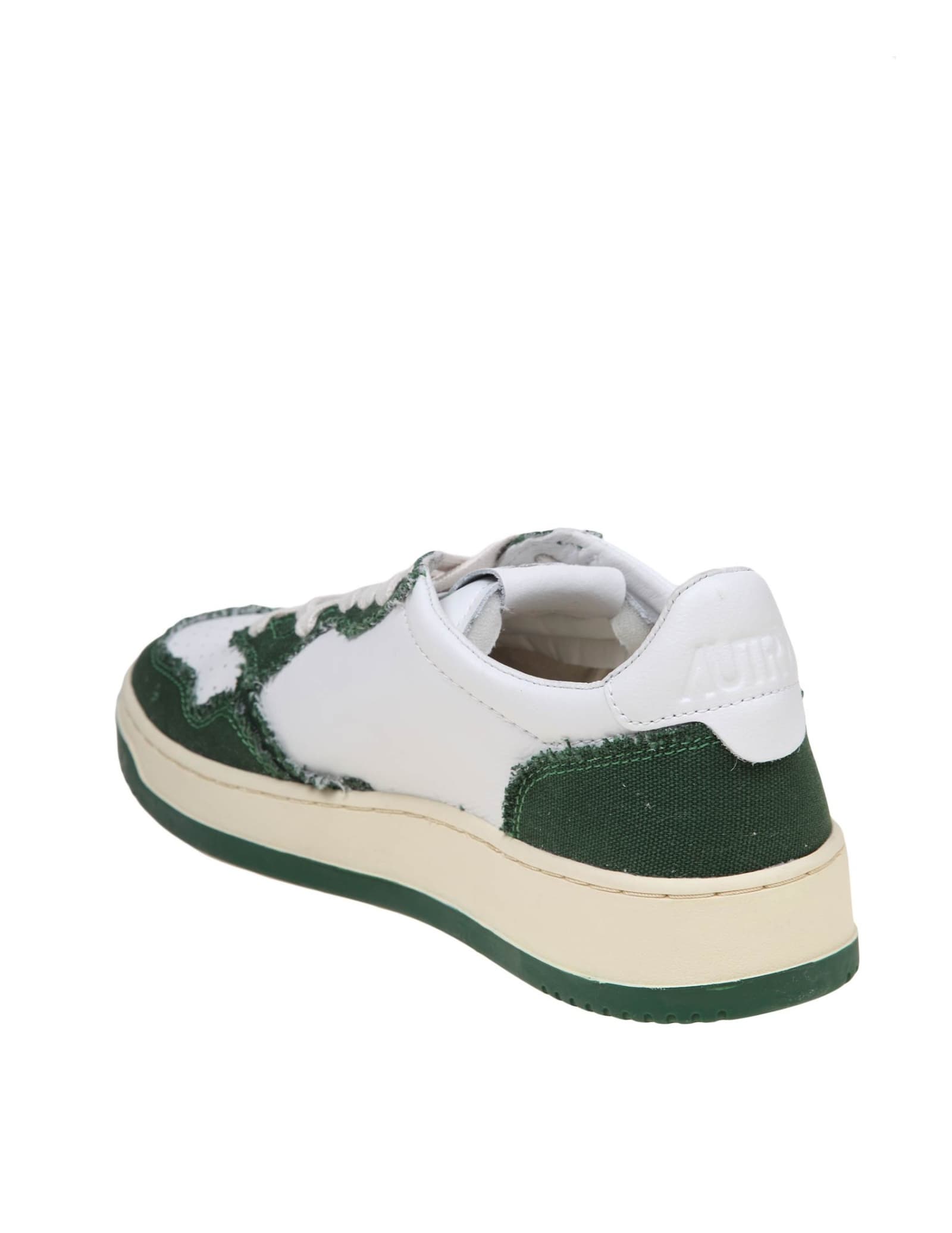 Shop Autry Sneakers In White And Green Leather And Canvas In Canvas/bi Eden