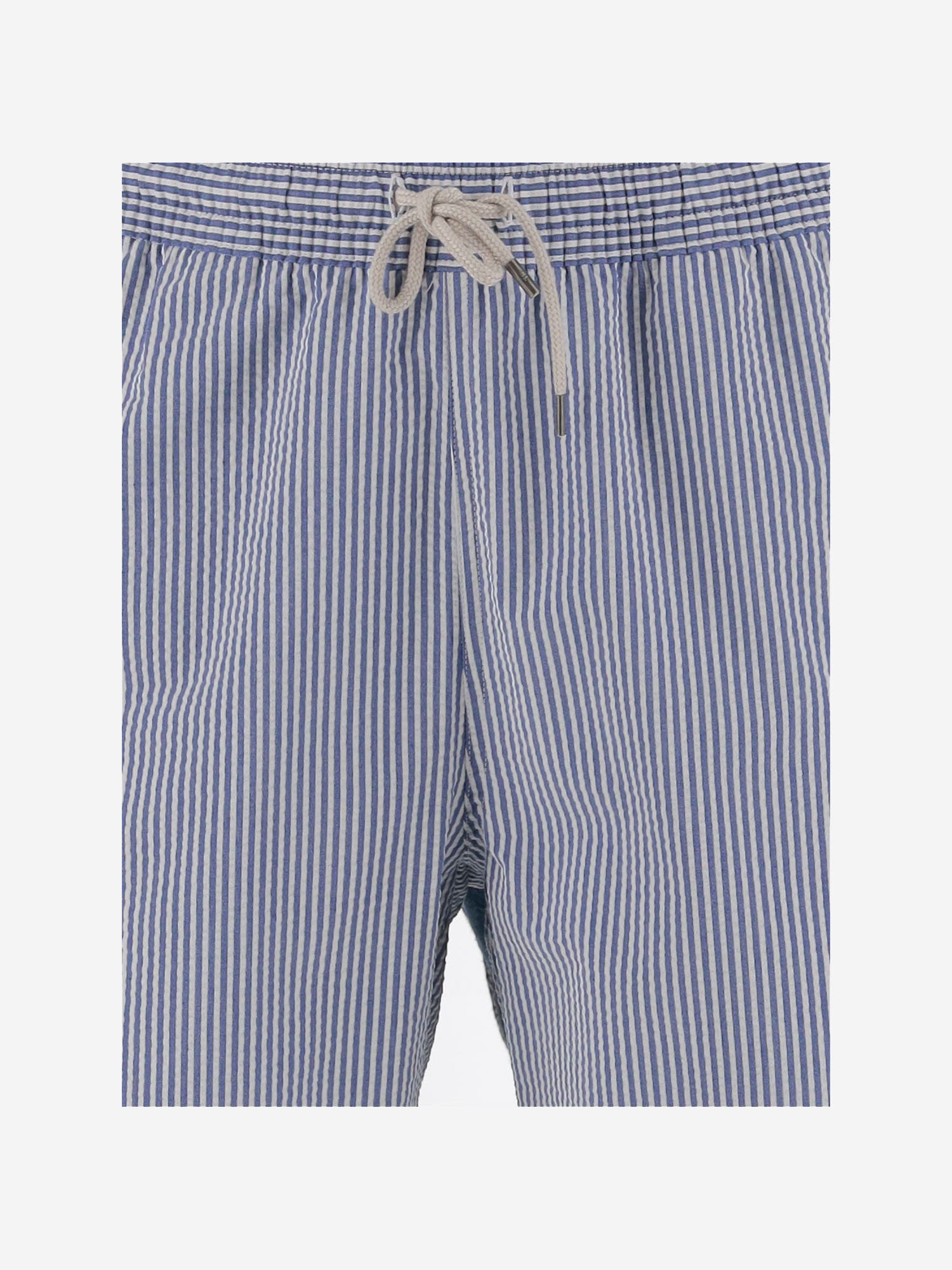 Polo Ralph Lauren Traveler Straight-leg Mid-length Striped Cotton-blend Seersucker Swim Shorts In Red