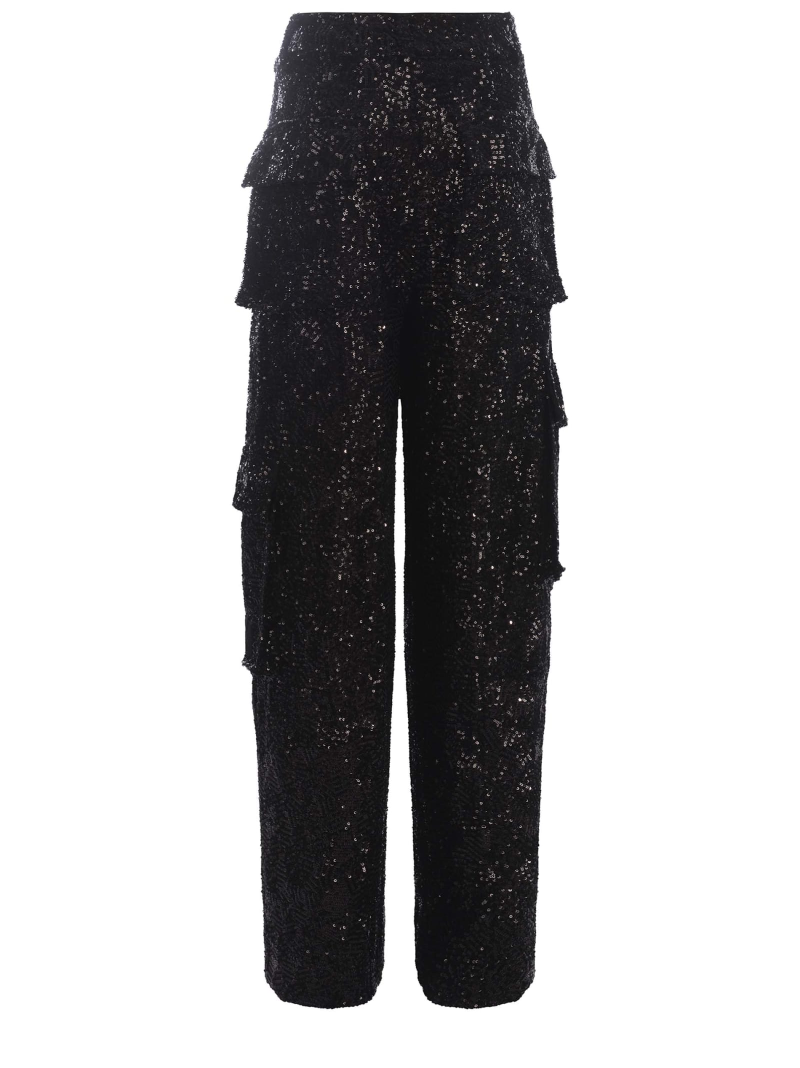 Shop Rotate Birger Christensen Trousers Rotate Made With Sequins In Nero