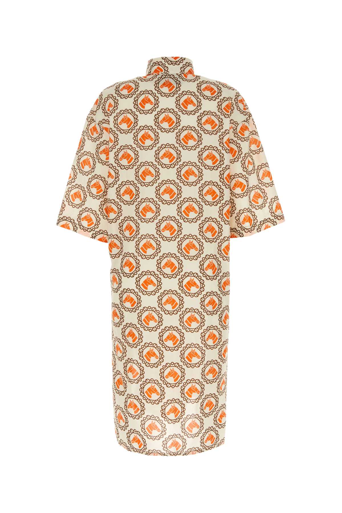 Gucci Printed Cotton Dress In Ivoryorangemc