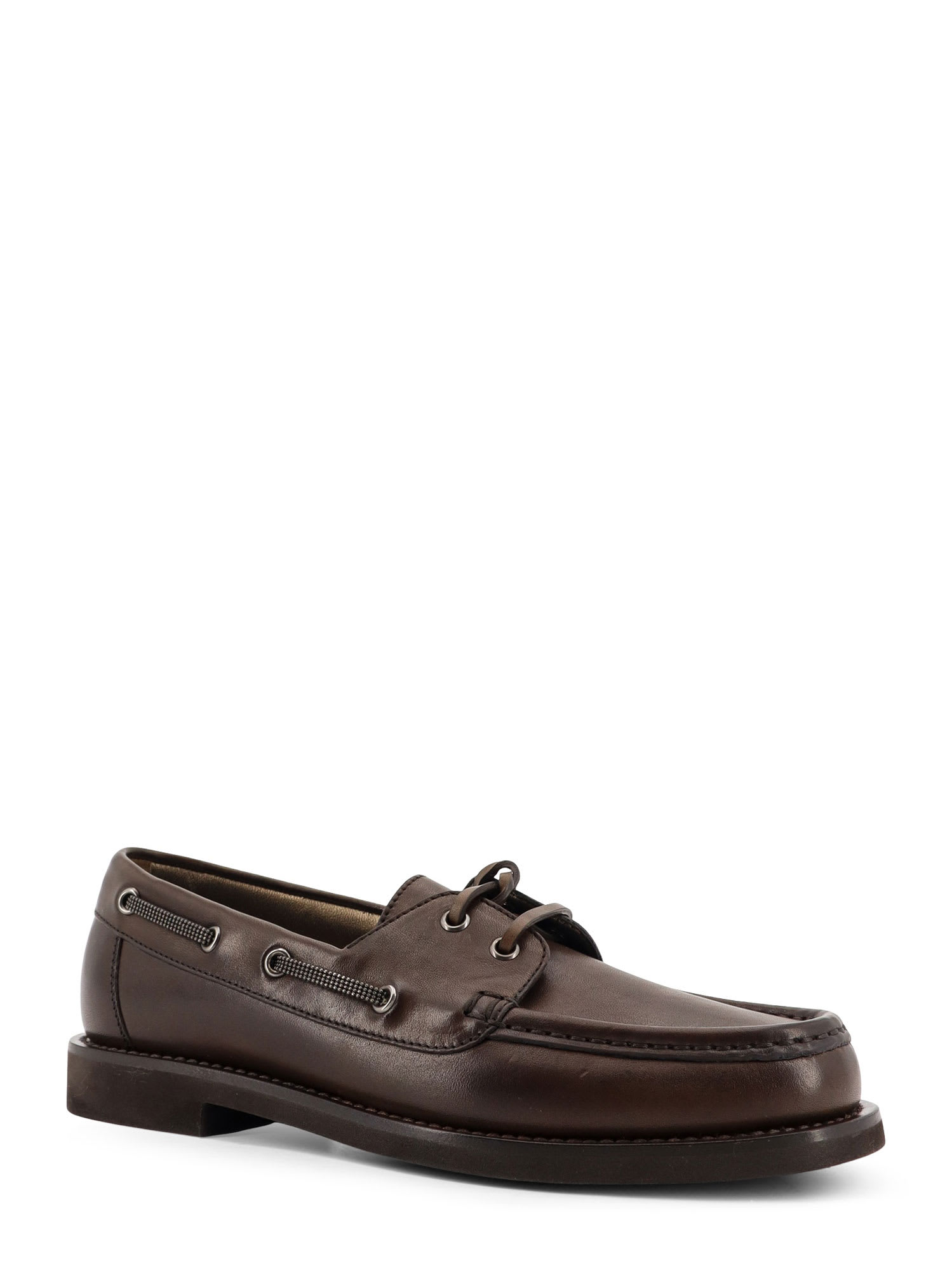 Brunello Cucinelli Women Leather Loafers With Monili Detail In Brown