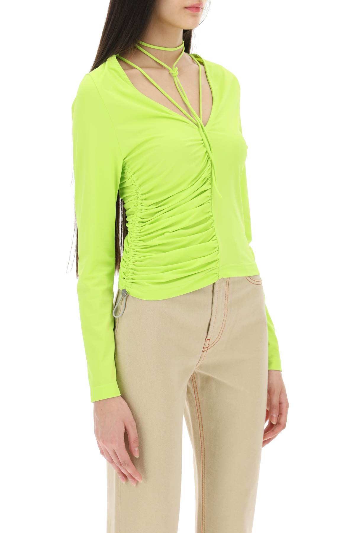 Shop Saks Potts Buta Ruched Top In Neon Green