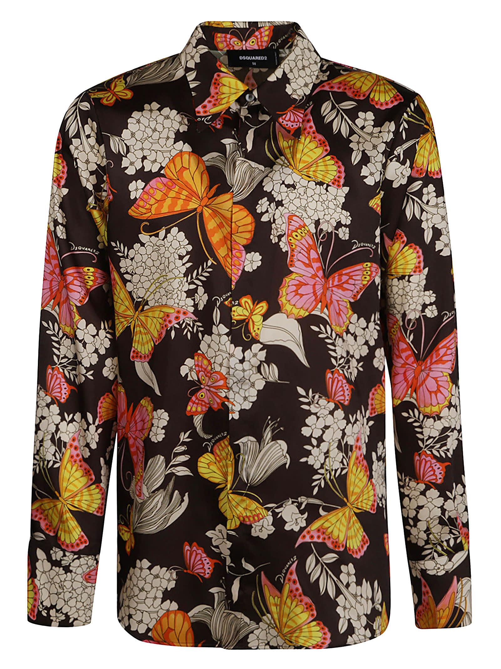 Shop Dsquared2 Butterfly Print Shirt In Marrone