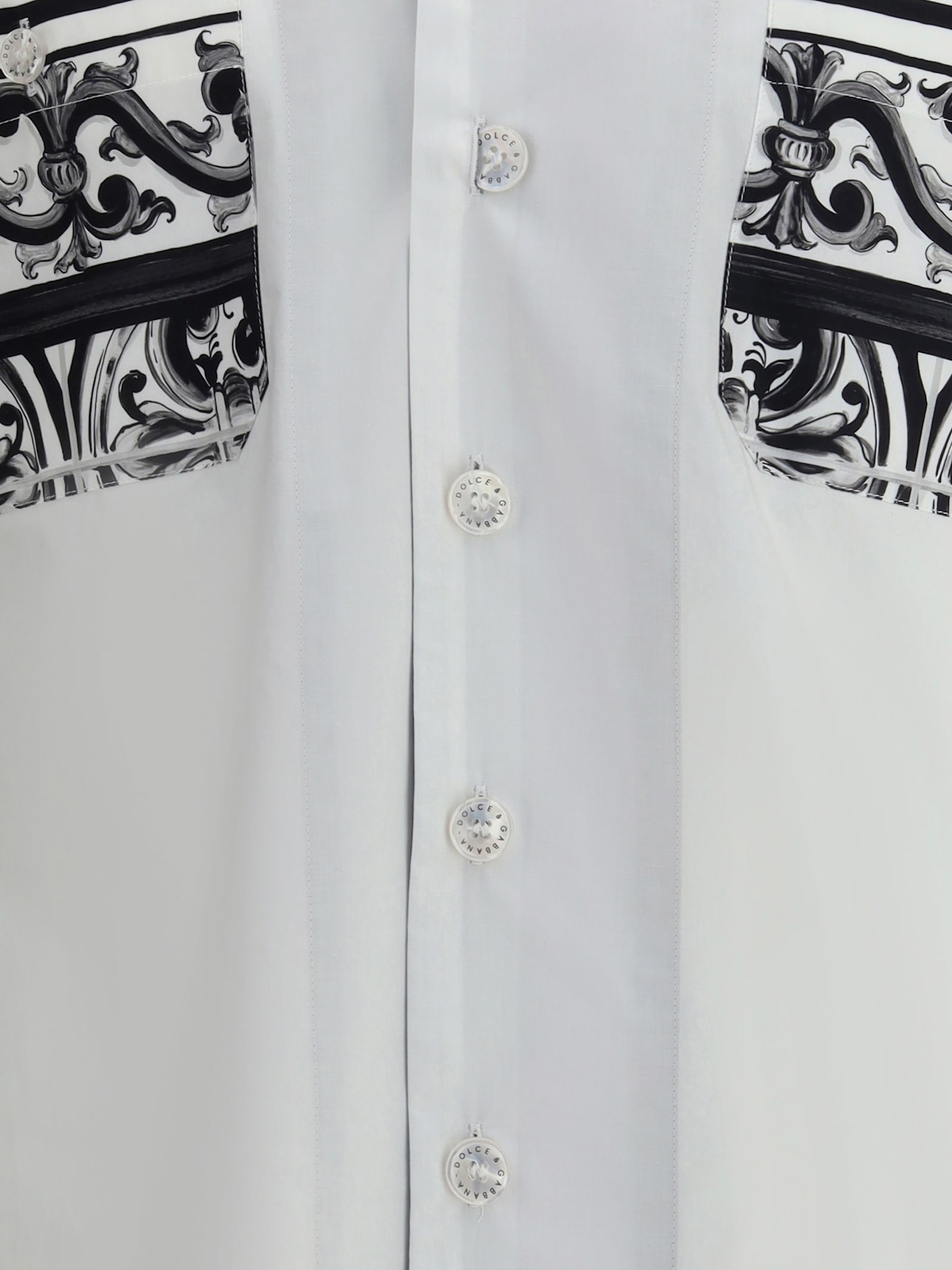 Dolce & Gabbana Short Sleeve Shirt With Contrast Collar And Graphic Print In White