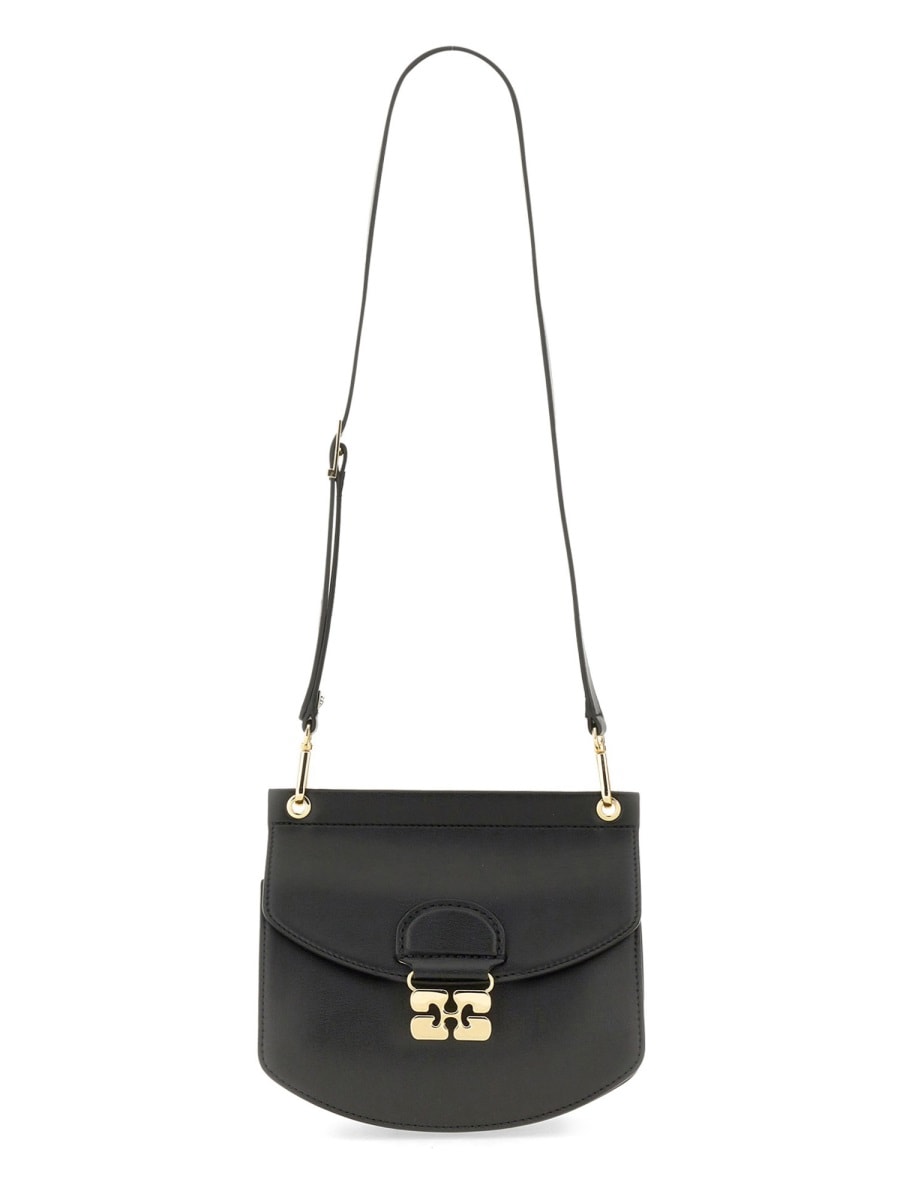 Ganni Small Shoulder Bag With Adjustable Strap And Gold-tone Hardware In Black