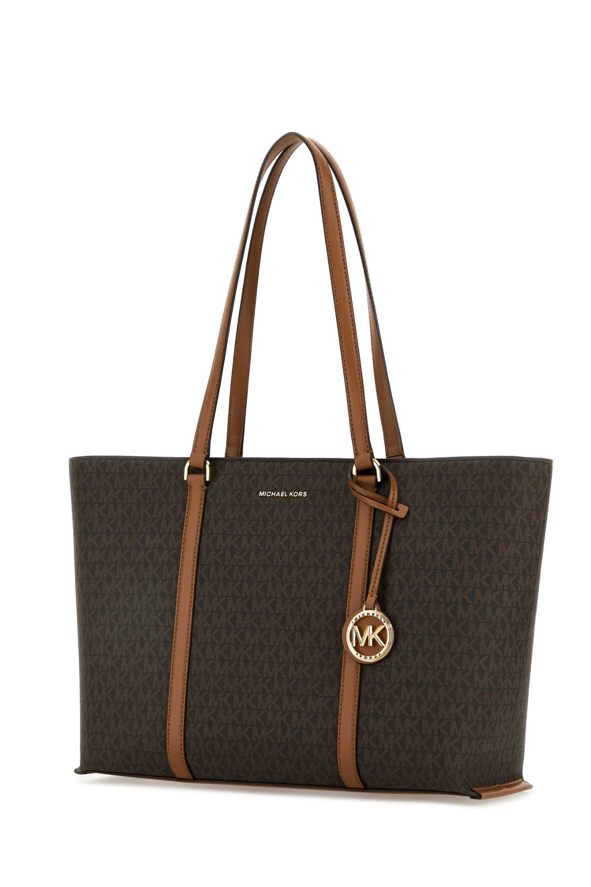 Michael Kors Printed Canvas Temple Shopping Bag In Brnacorn