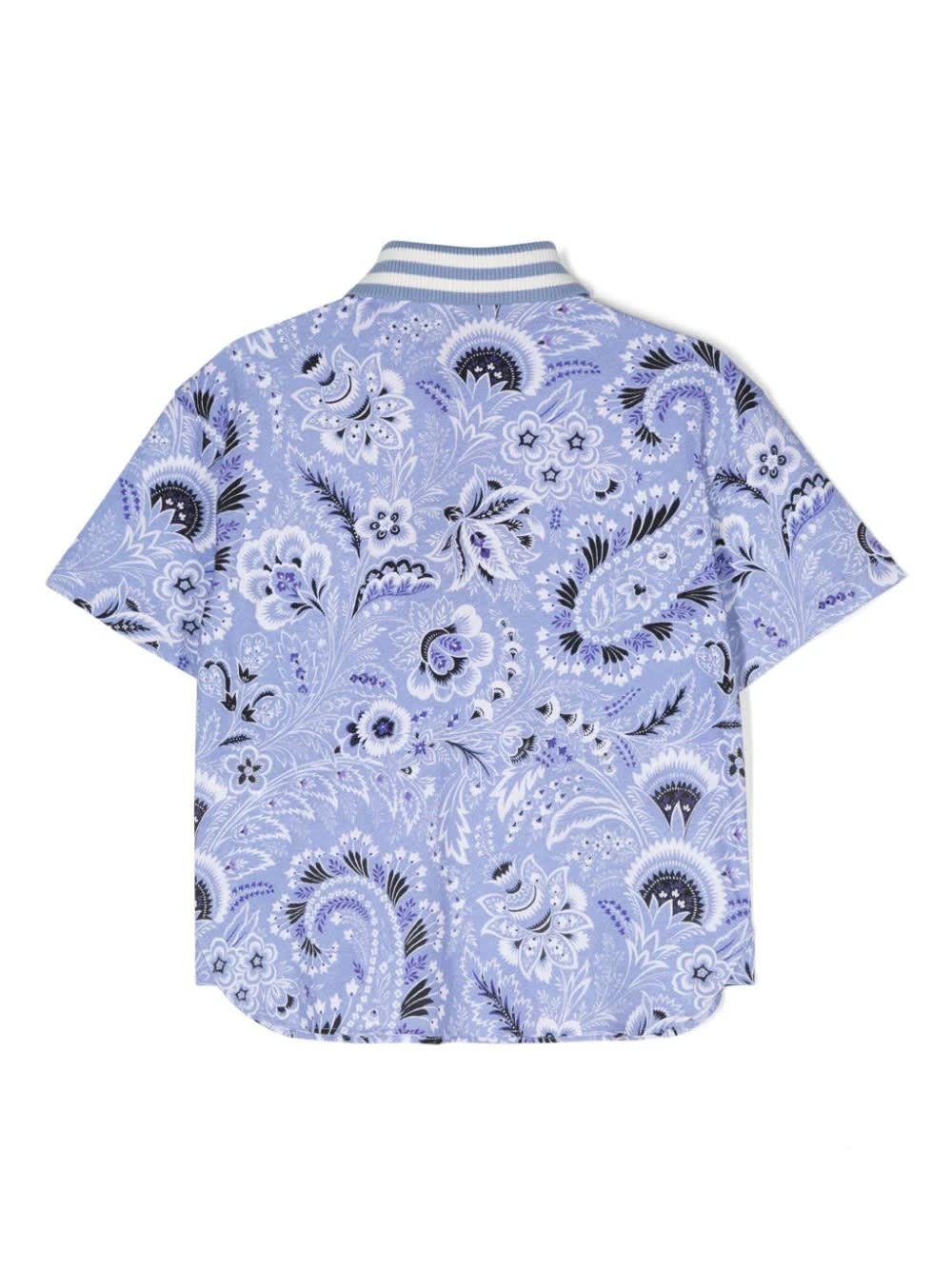 Shop Etro Light Blue Polo Shirt With Paisley Print