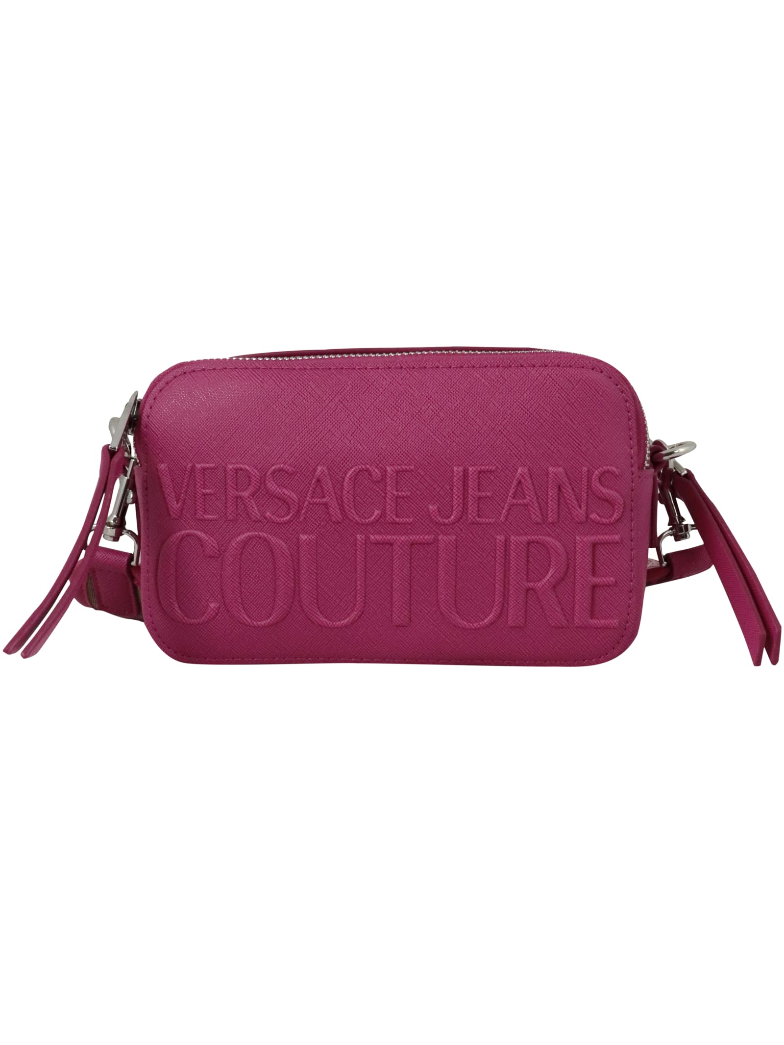 Versace Jeans Couture Saffiano Pu Logo Shoulder Bag In Fuchsia