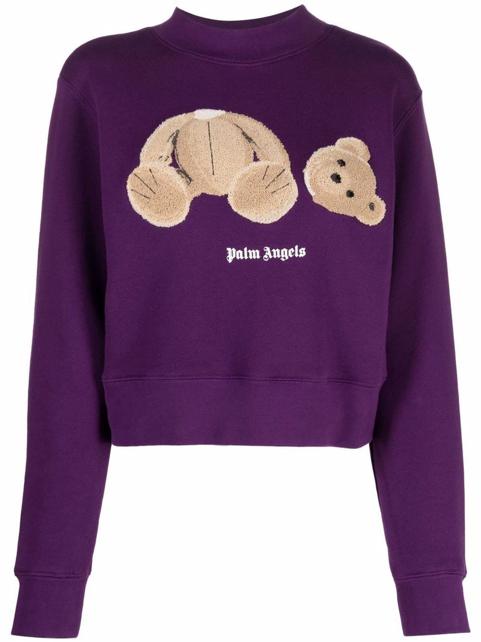Palm Angels Purple Cotton Cropped Sweatshirt