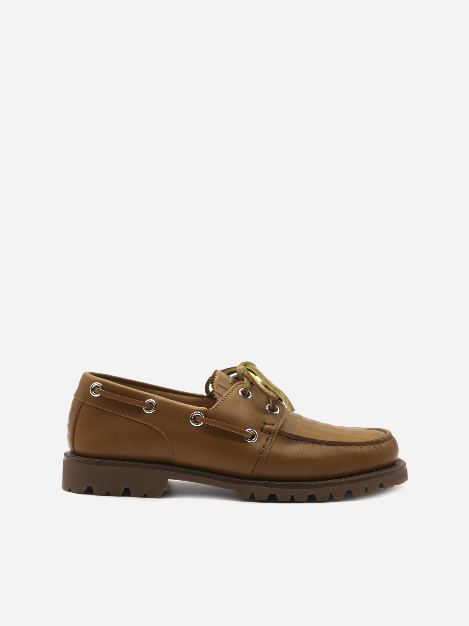 Fendi Leather Loafers With Hot-stamped Ff Motif In Brown