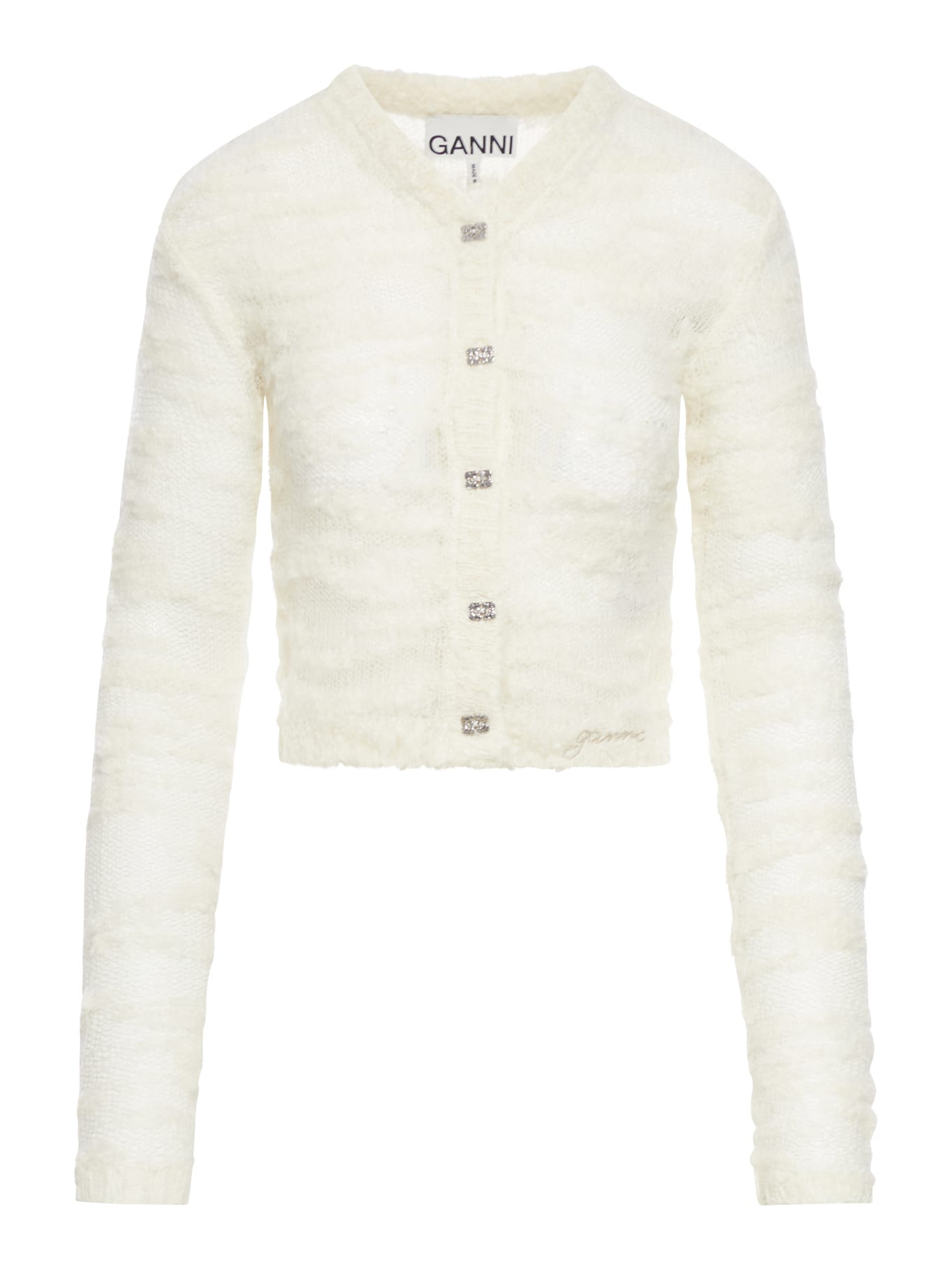 Shop Ganni Alpaca Mohair Boucle Cardigan In Egret