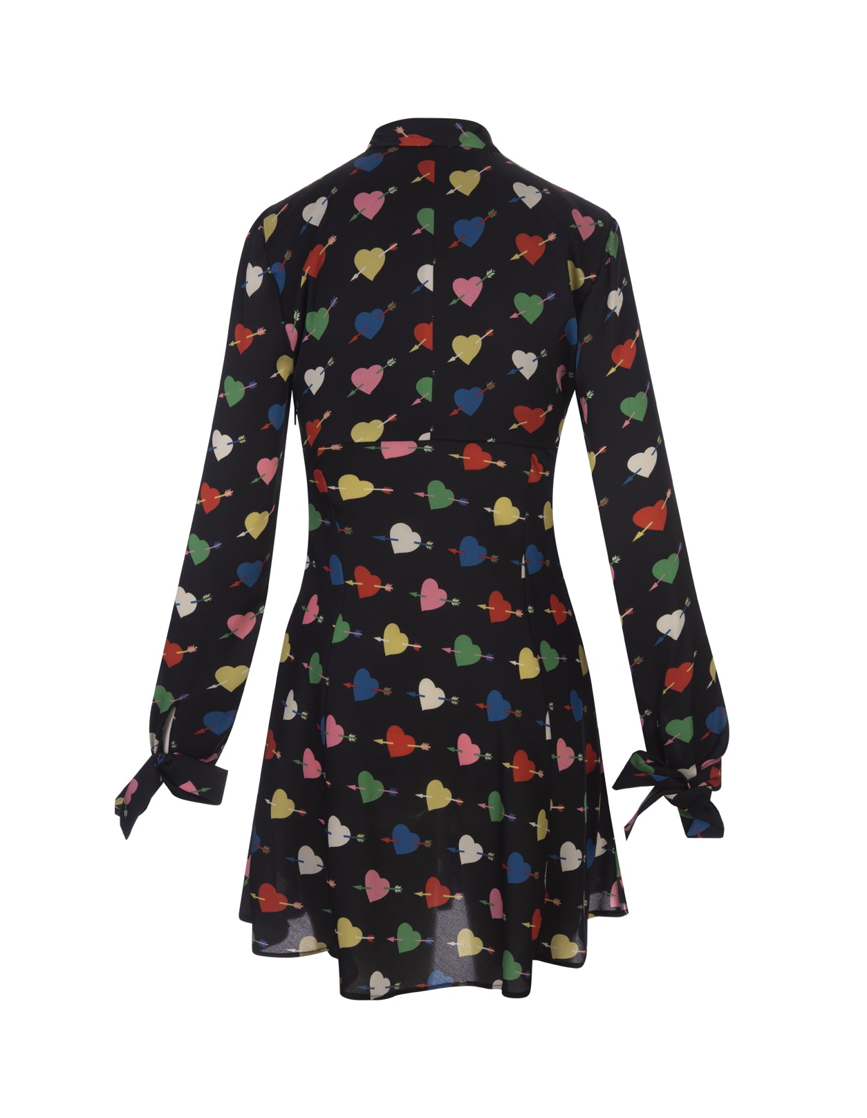 Shop Msgm Black Mini Dress With Arrowed Heart Print Motif
