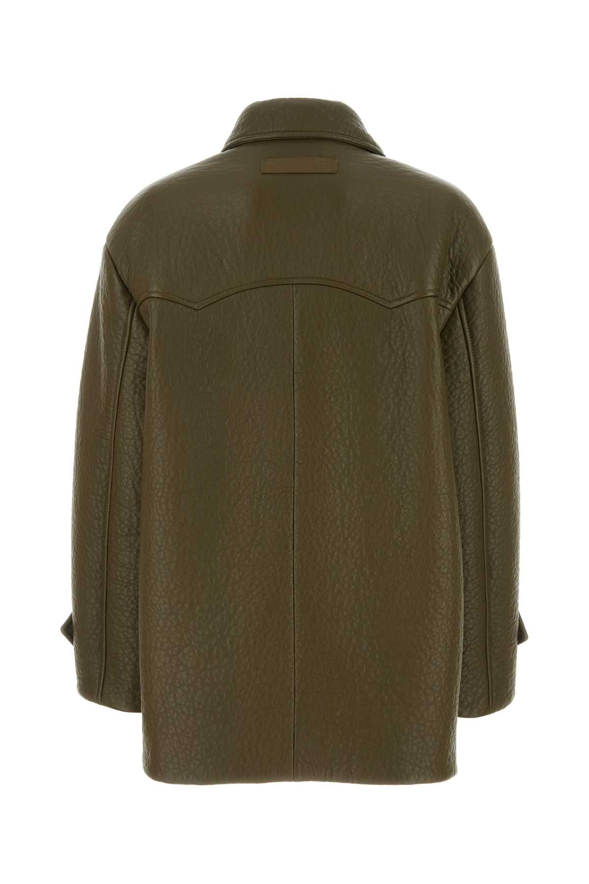 Shop Miu Miu Army Green Nappa Leather Coat In Militare