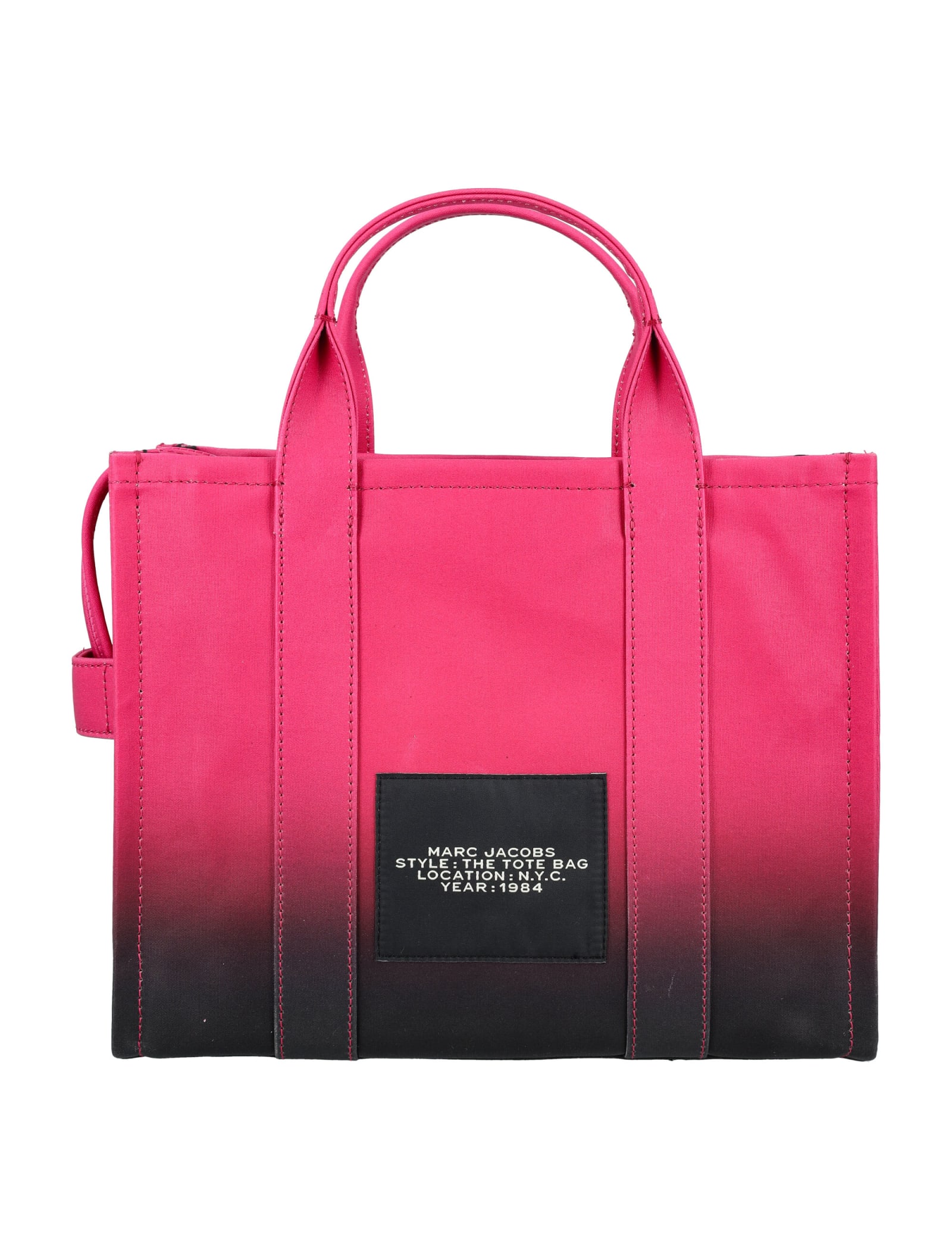 Shop Marc Jacobs The Medium Tote Ombre Canvas In Black Hot Pink