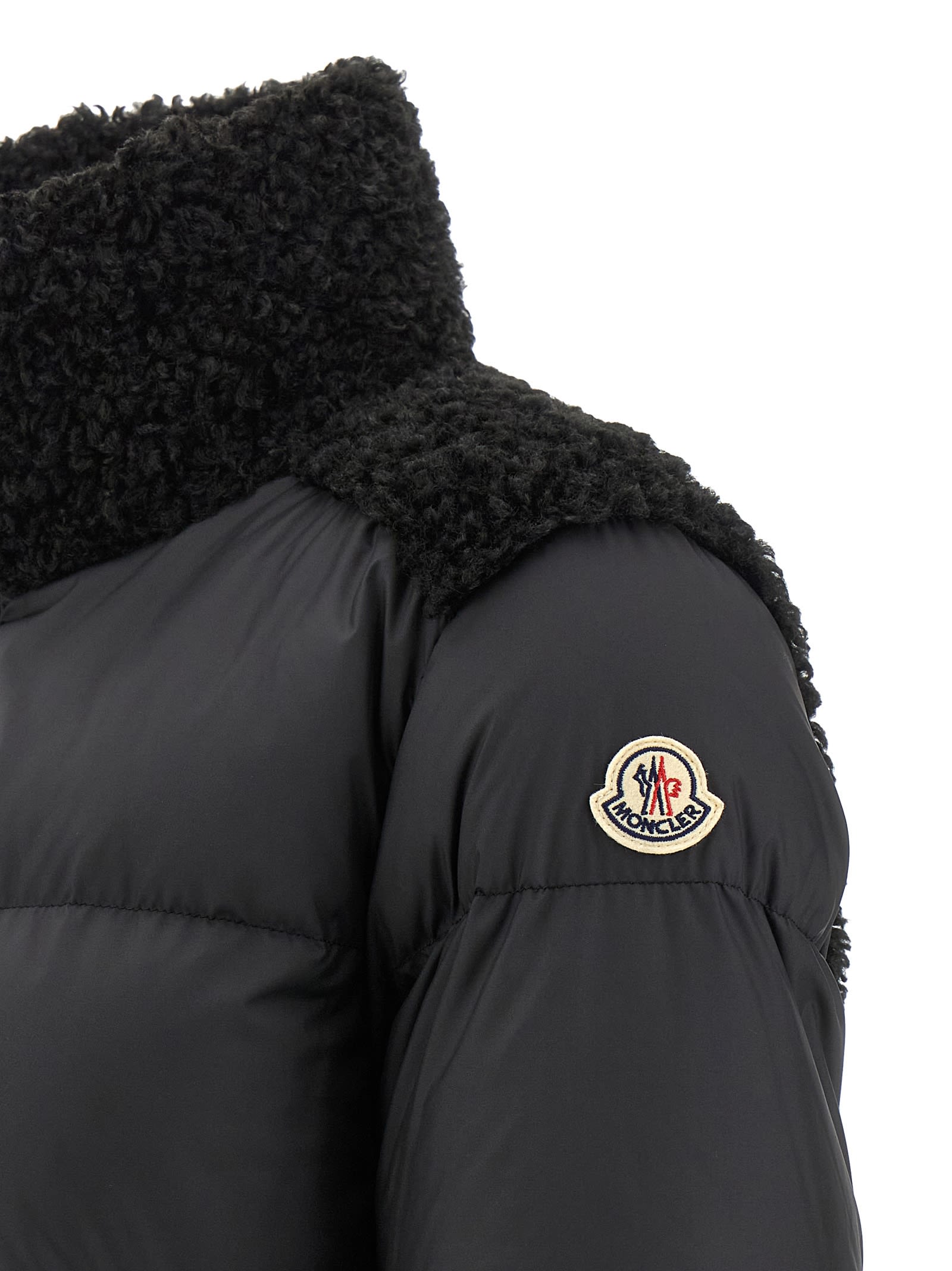 Moncler Esnaie Teddy-trimmed Short Down Jaket In Black