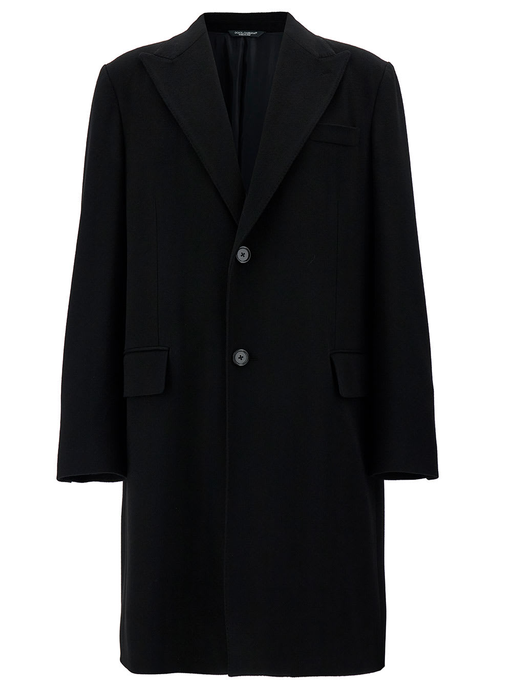 Black Single-breasted Coat In Wool Man