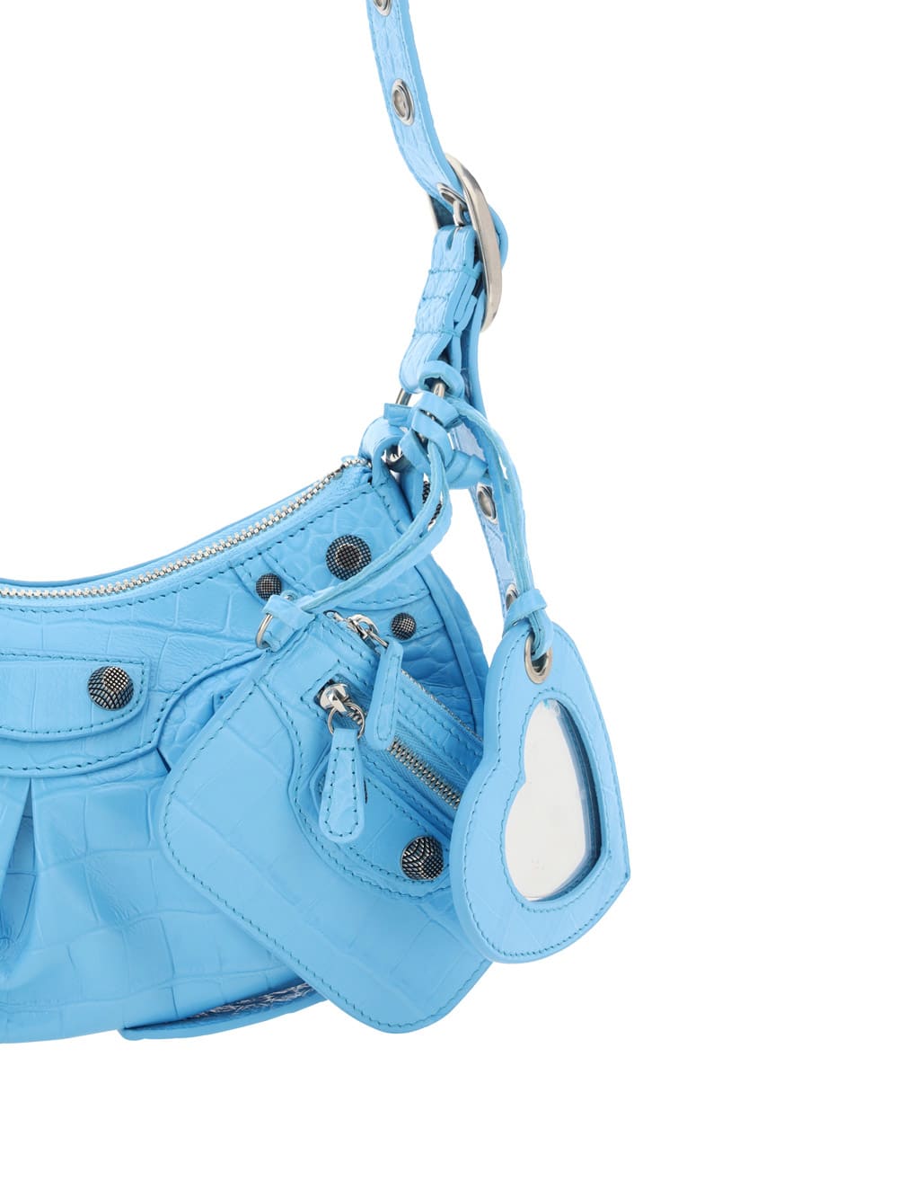 Balenciaga Green Leather Shoulder Handbag With Magnetic Closure And Metal Details In Blue