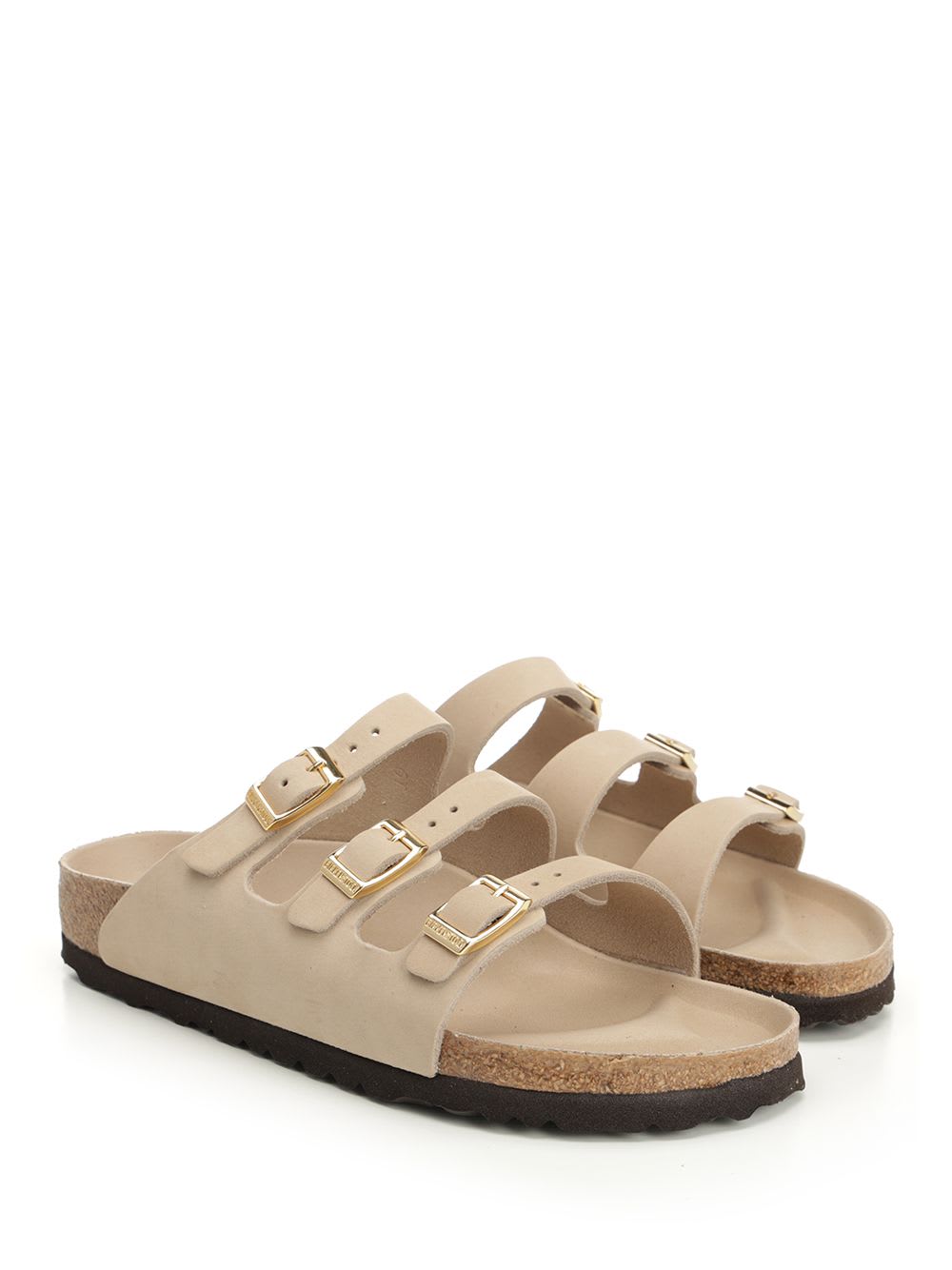 Birkenstock Beige Leather Florida Slippers In Brown