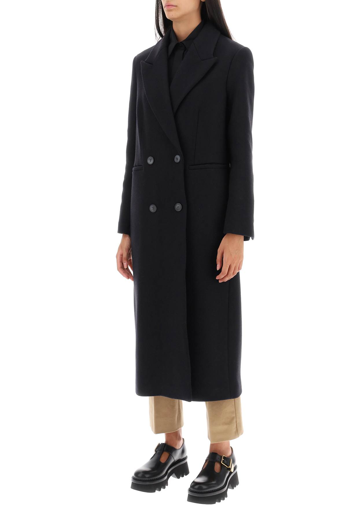 Shop Ivy & Oak Cayenne Double-breasted Wool Coat In Black (black)