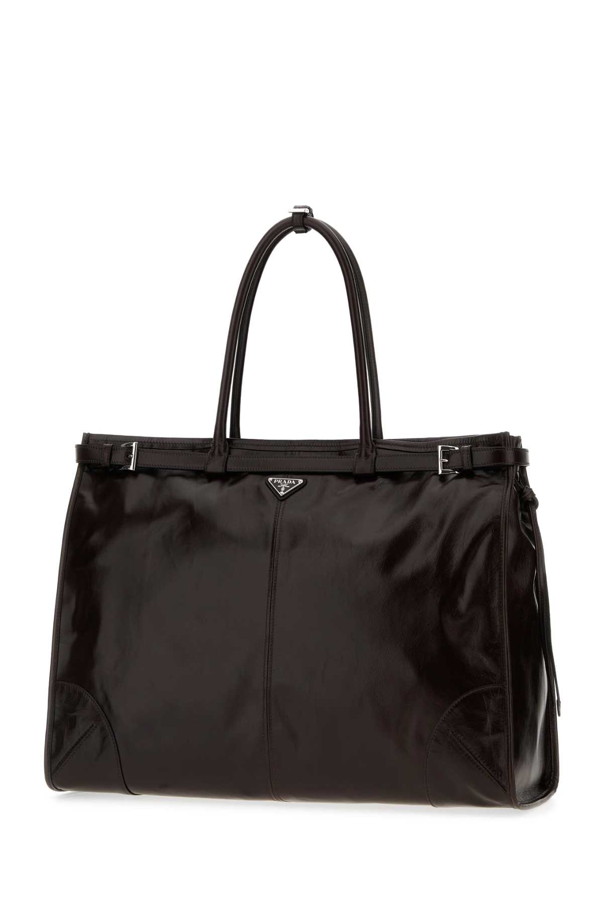 Prada Chocolate Leather Large Shopping Bag In Brown