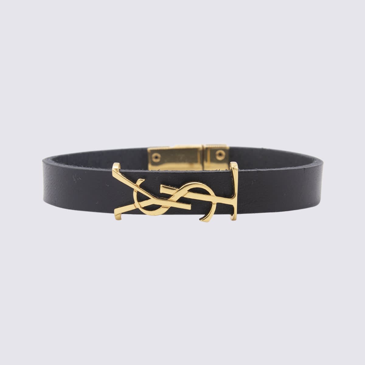 Saint Laurent Black Leather Ysl Bracelet