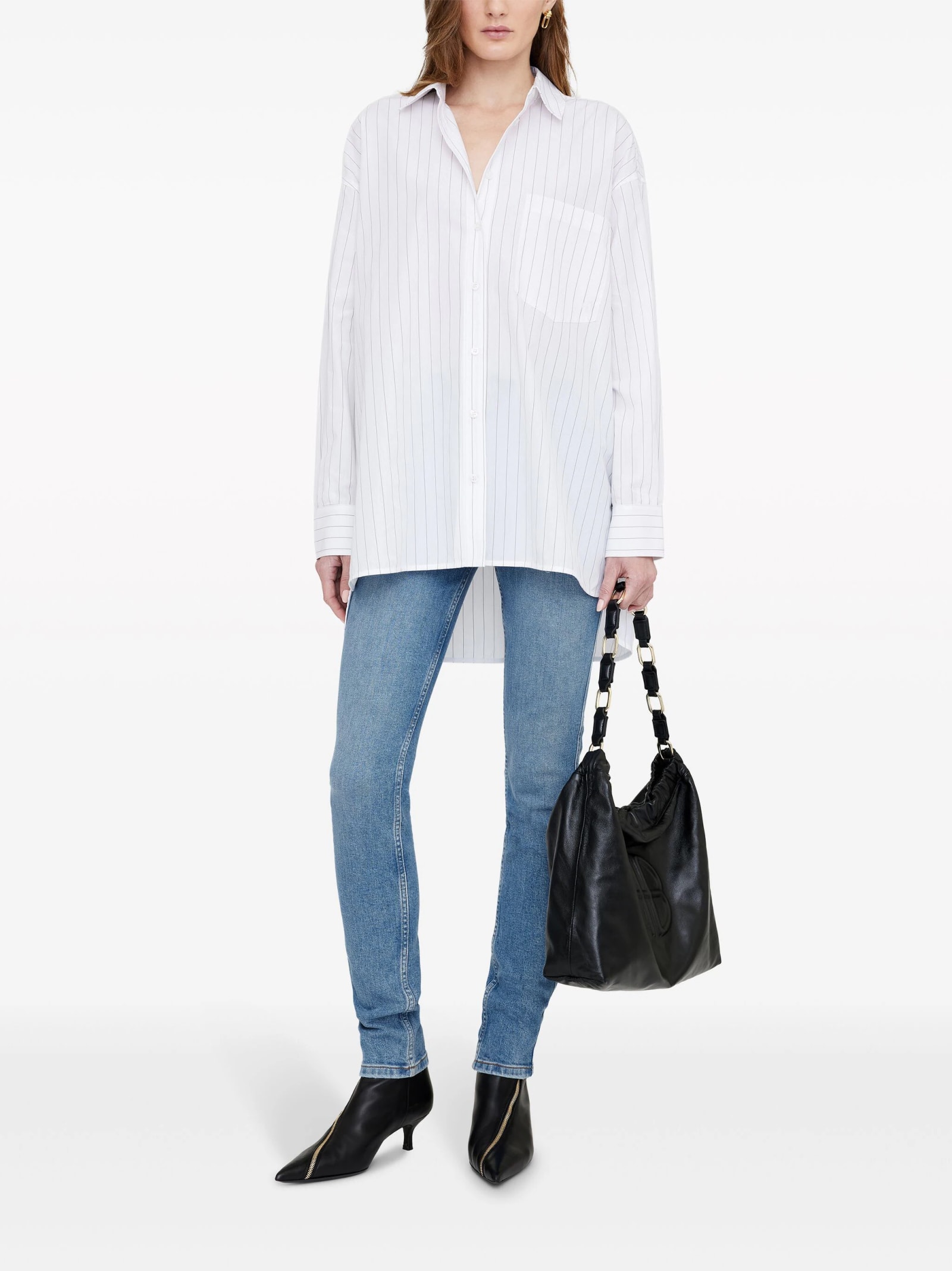 Shop Anine Bing Chrissy Shirt Stripe In White And Taupe