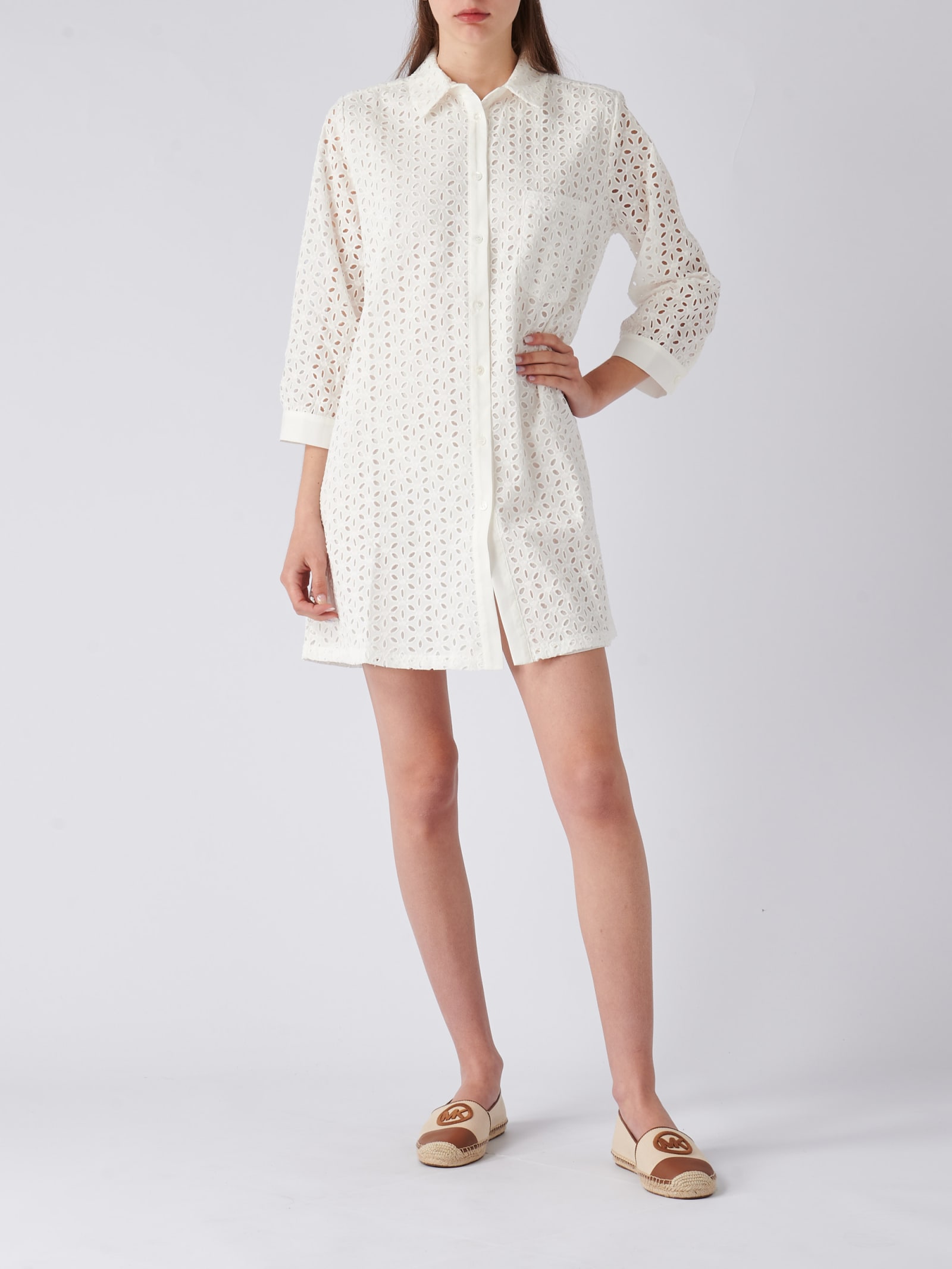Mc2 Saint Barth Broderie-anglaise Cotton Dress In Bianco