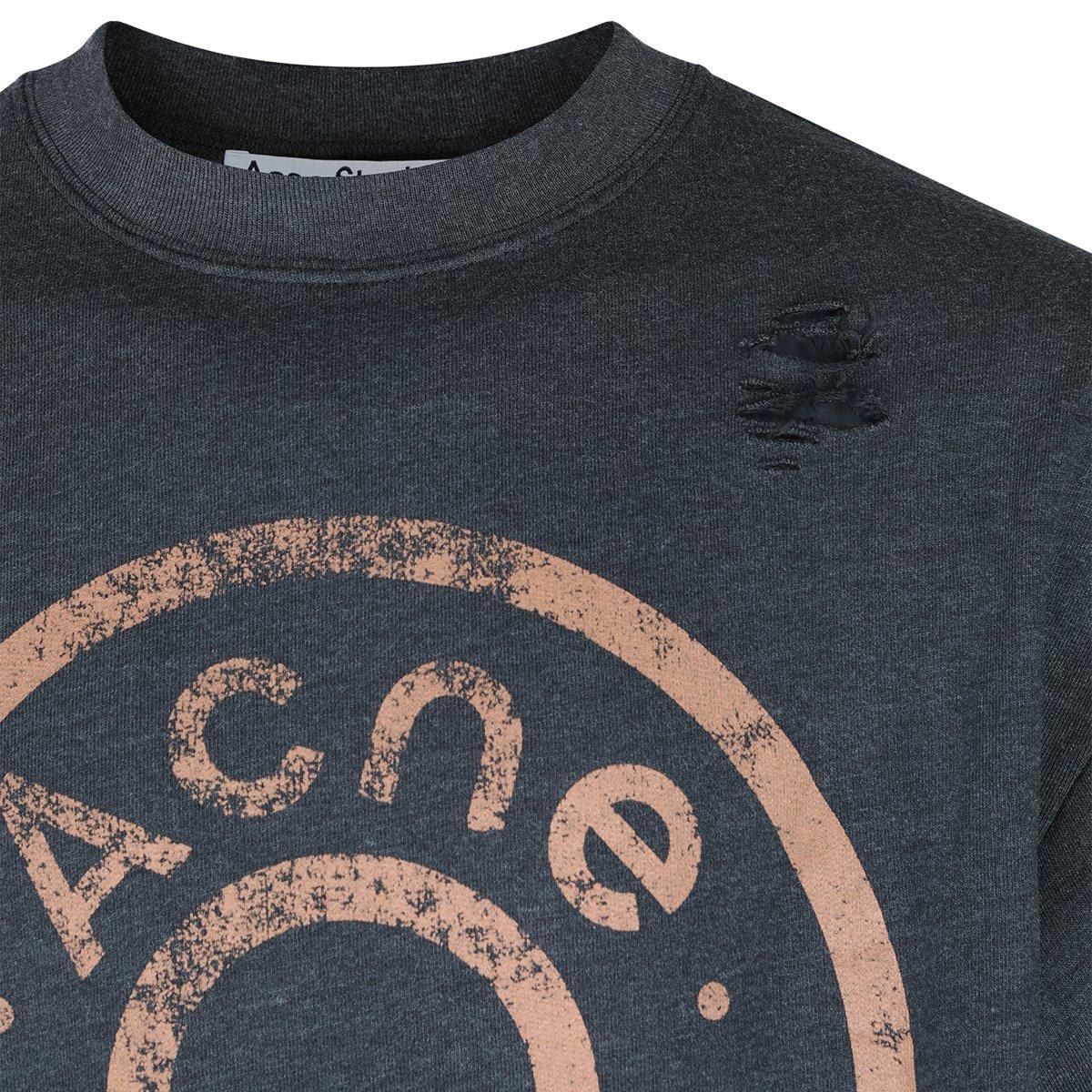 Acne Studios Distressed Logo Printed Sweatshirt In Black Wash