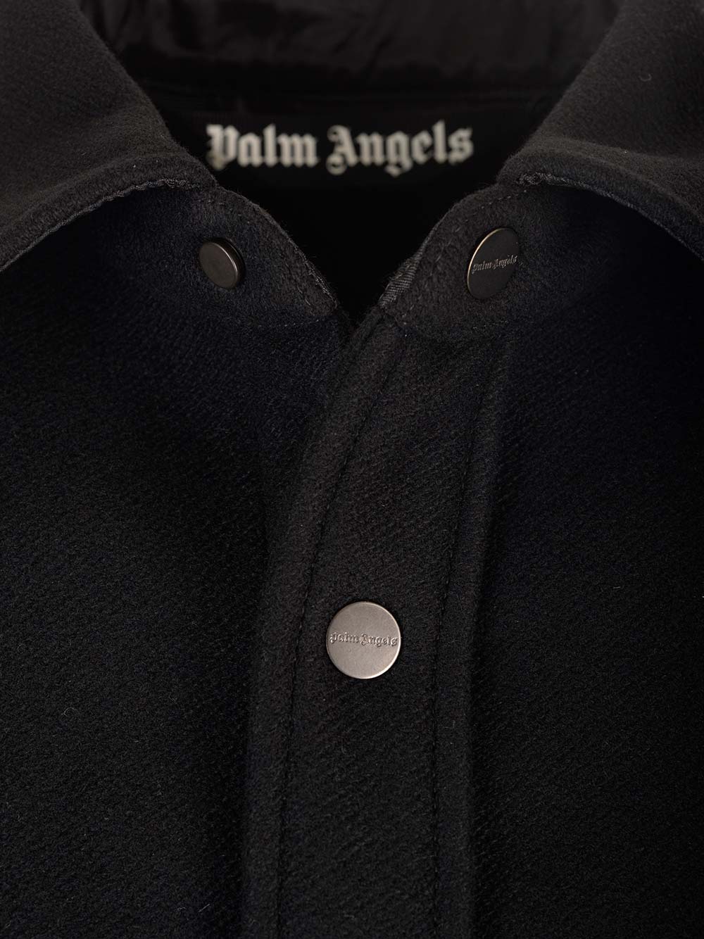 Shop Palm Angels Black Wool Overshirt With Logos