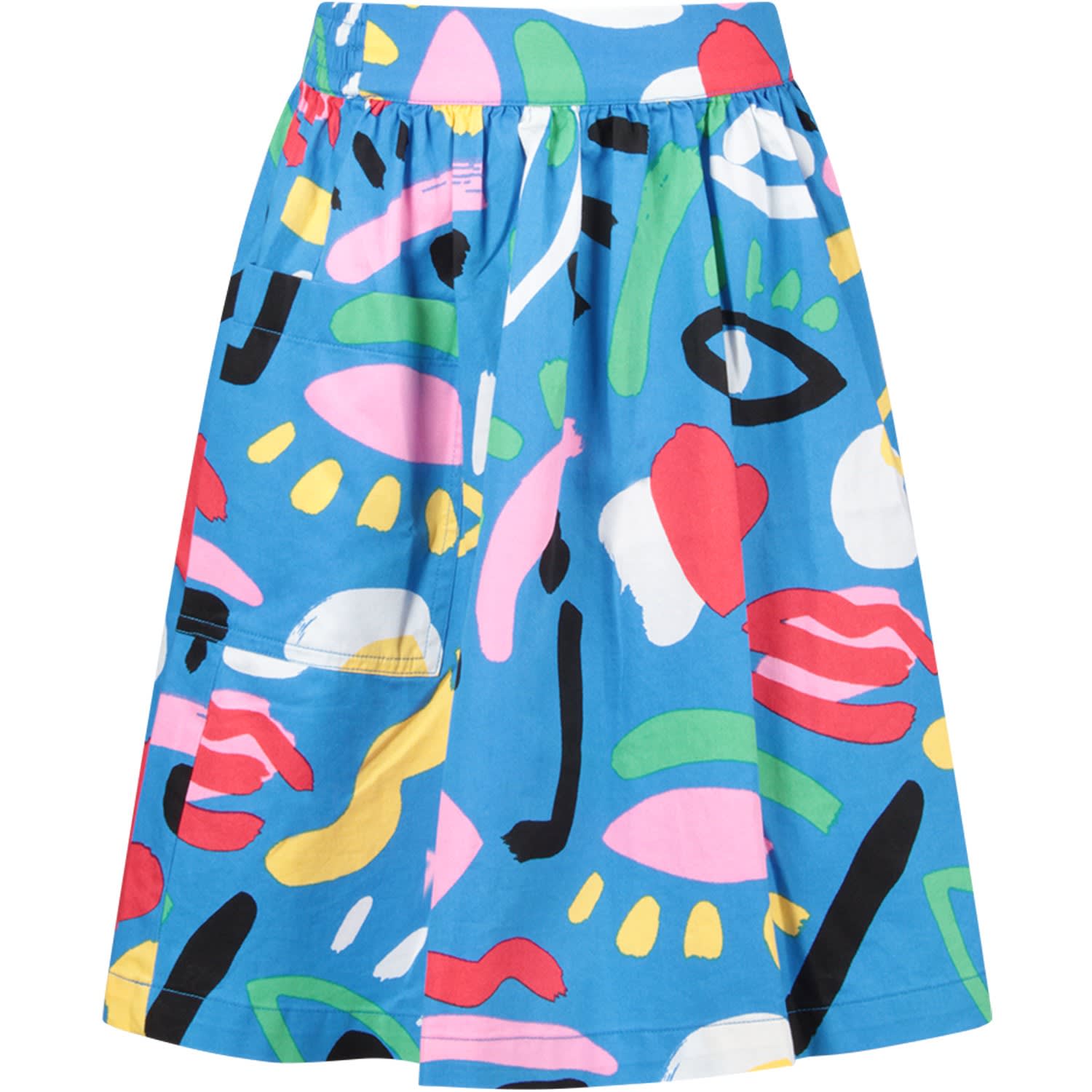 STELLA MCCARTNEY AZURE SKIRT WITH COLORFUL PRINTS FOR GIRL,11214654