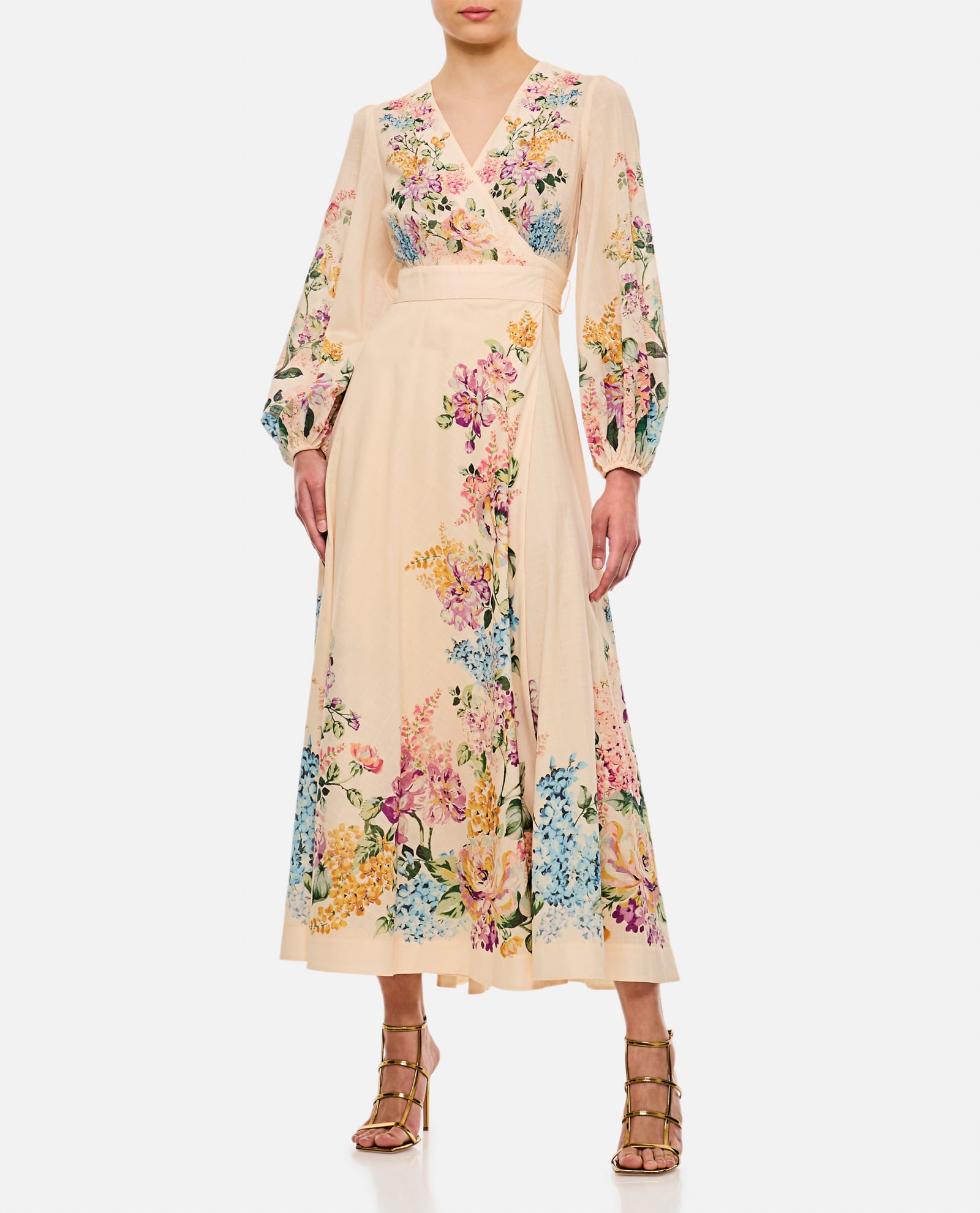 Shop Zimmermann Halliday Wrap Midi Dress In Multicolour