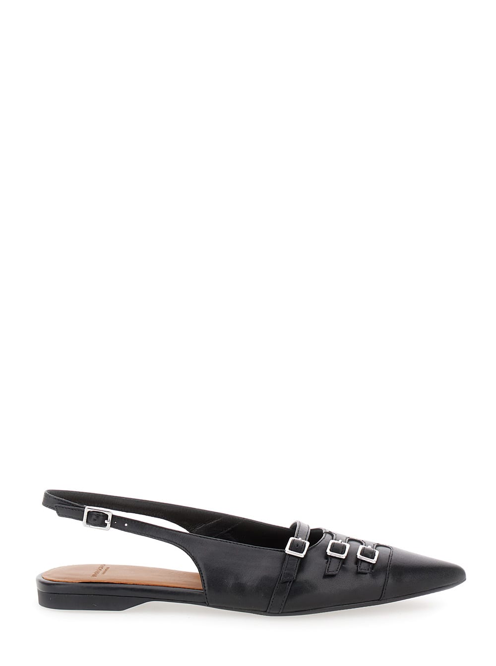 hermine Black Slingback Ballet Flats With Decorative Buckles In Leather Woman