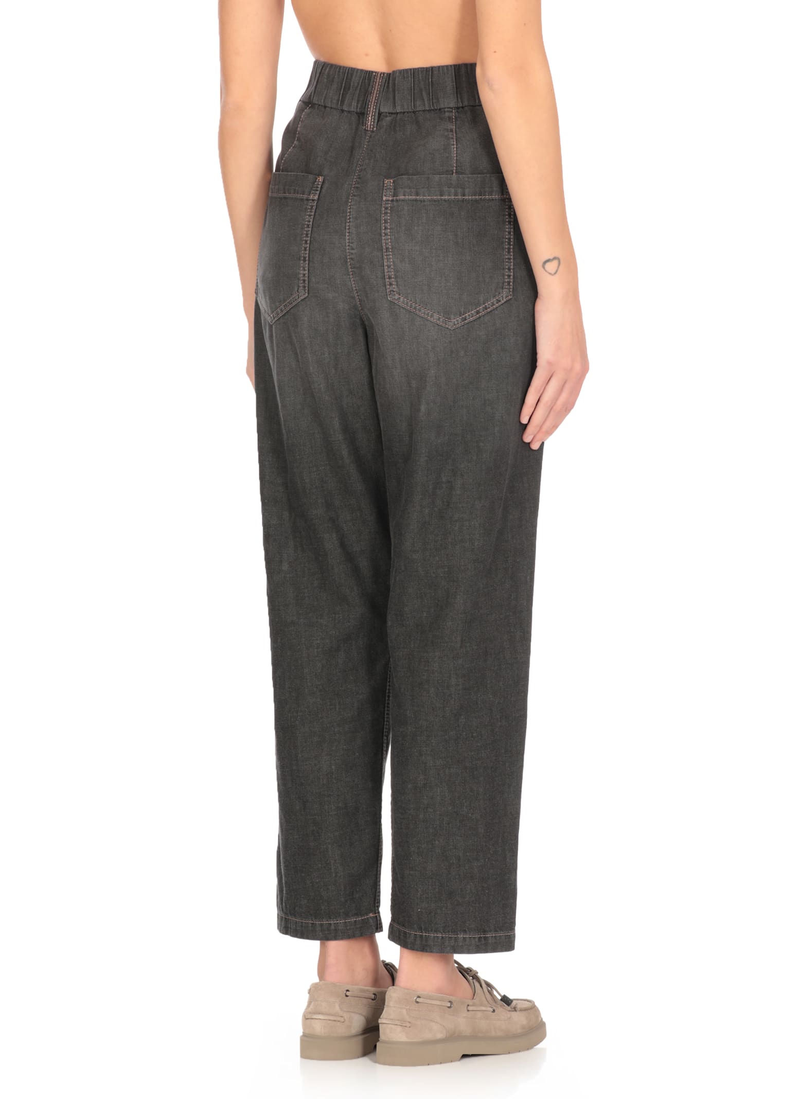 Brunello Cucinelli High-waisted Grey Jeans With Jewel Detailing In Grey