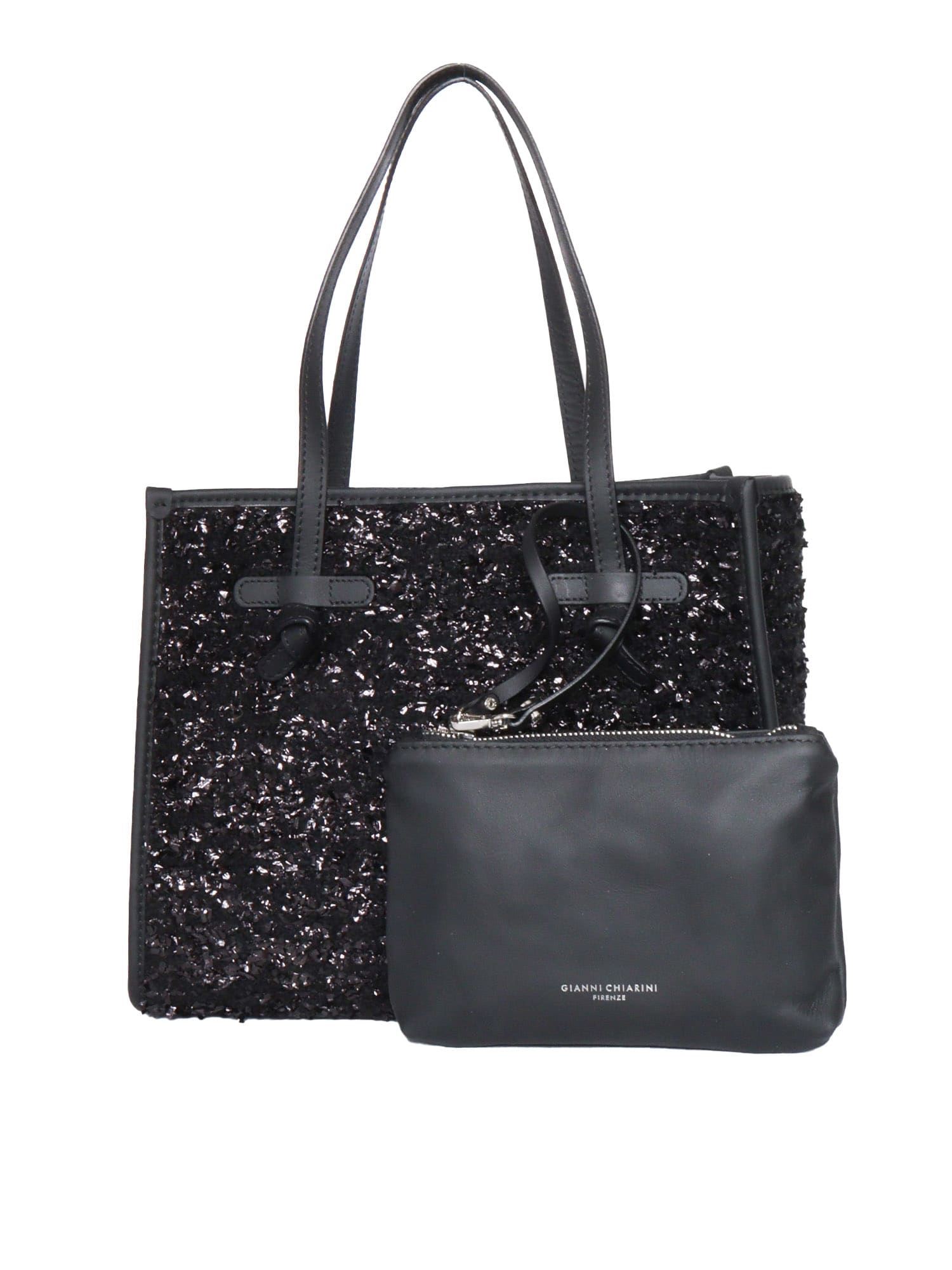 Shop Gianni Chiarini Fabric And Leather Bag In Black