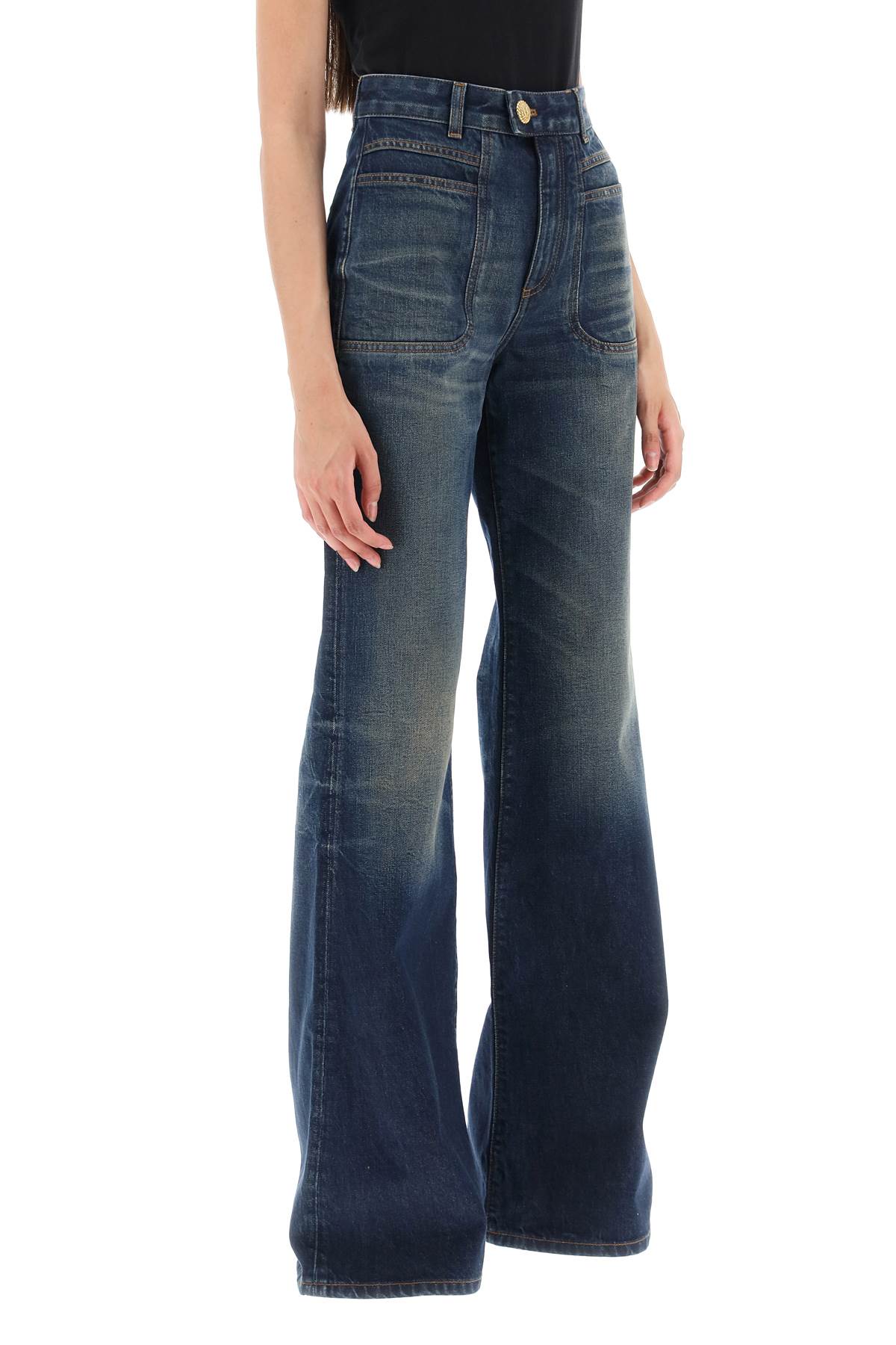 Shop Balmain Wide Leg Jeans With Dark Wash In Bleu Jean Brut