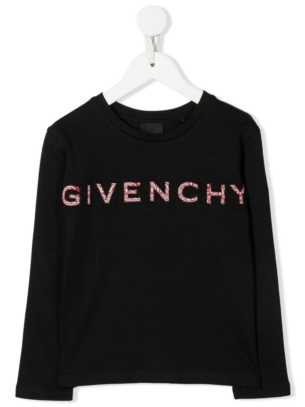 Givenchy Kids Black Long-sleeve T-shirt With Red Bandana Logo