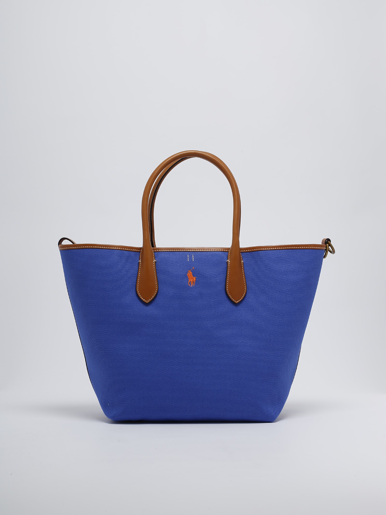 Shop Polo Ralph Lauren Canvas Shopping Bag In Cobalto-arancio