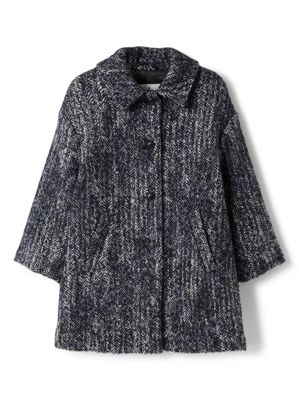 Il Gufo Herringbone-pattern Single-breasted Coat In Blue